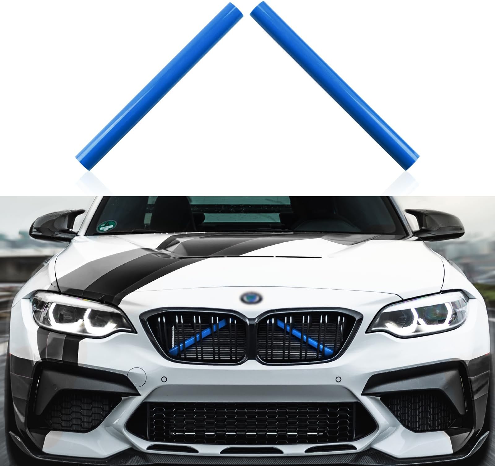 2PCS Grille Inserts Stripes Trim Compatible with BMW 5 Series F10 F18 5GT X1 F48 X2 F39 Car Accessories (Blue, C)