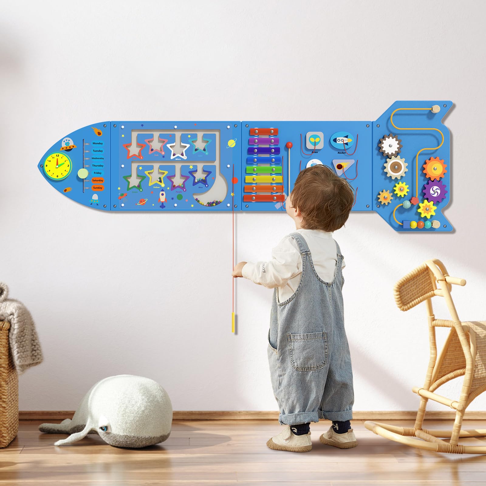 Spacocld Rocket Activity Wall Busy Board Panels - Sensory Wall Panel for Kids, Montessori Toddler Wall Activity Board, Wall Toys for Toddlers 3,