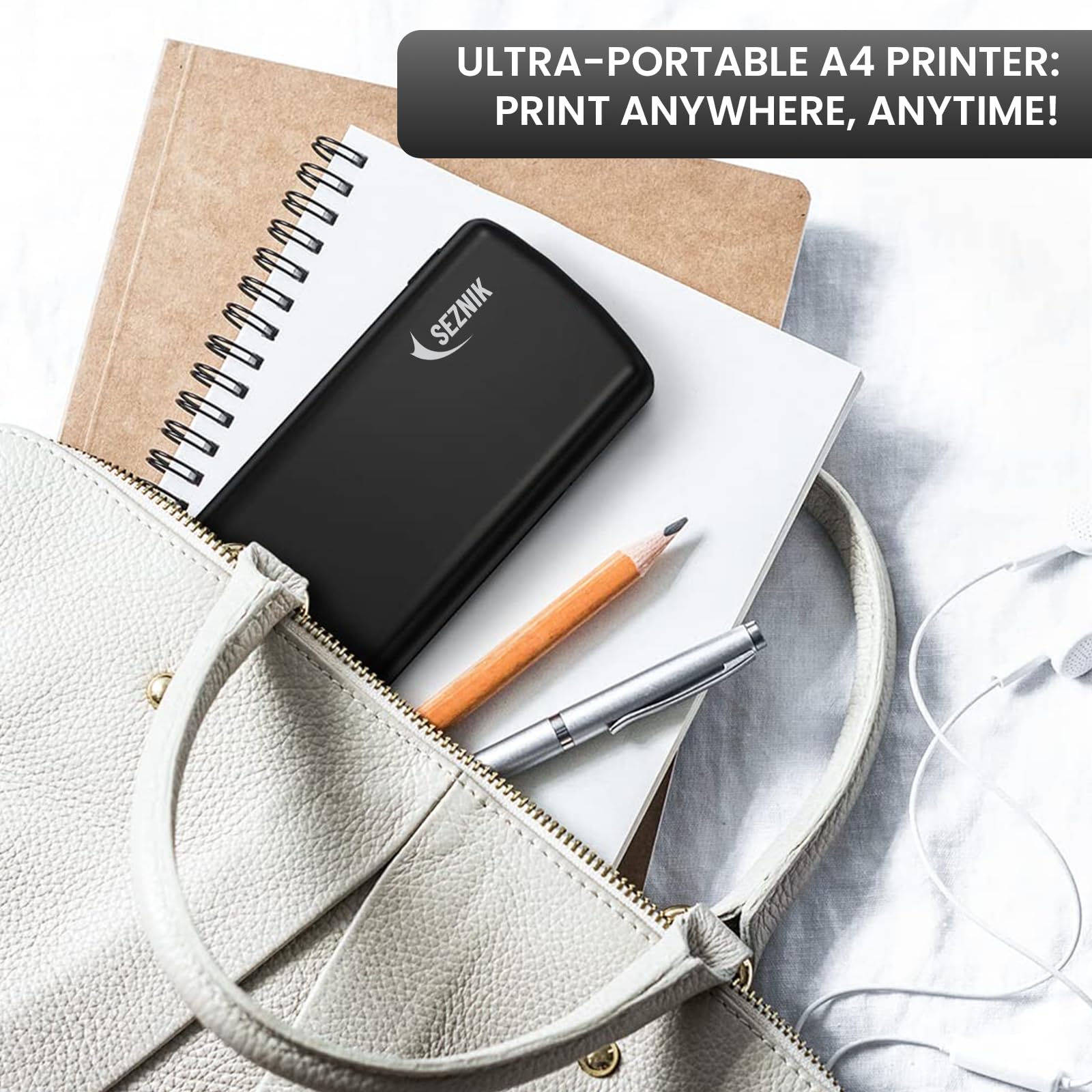 SEZNIK Portable A4 Printer, Bluetooth, Inkless Thermal Printer | USB, Bluetooth Compatible with Android iOS Laptop | 1 Year Warranty (Lite-203DPI-Black) — Amazon image 5