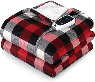 SEALY Heated Throw Blanket Electric Blanket, Plaid Sherpa Electric Throw Blanket with 6 Heating Levels & 2-10 Hours Auto Shut Off, Machine Washable, Red 50"x60"