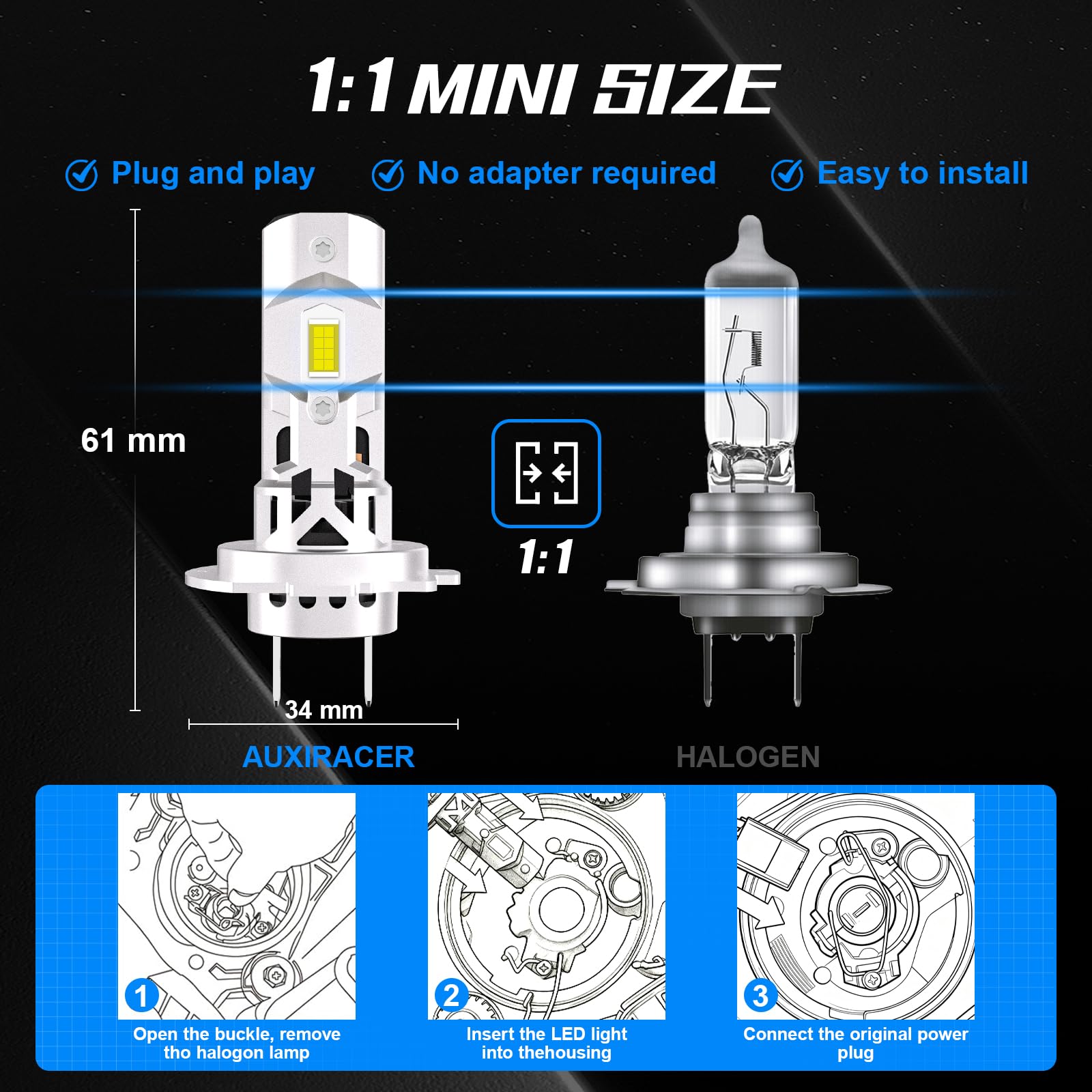 LTONXEN H7 LED Lampen, 6500K White voor Auto 12V-24V Vervangings Koplamp kit. (2 Stuks) (2 Jaar Garantie