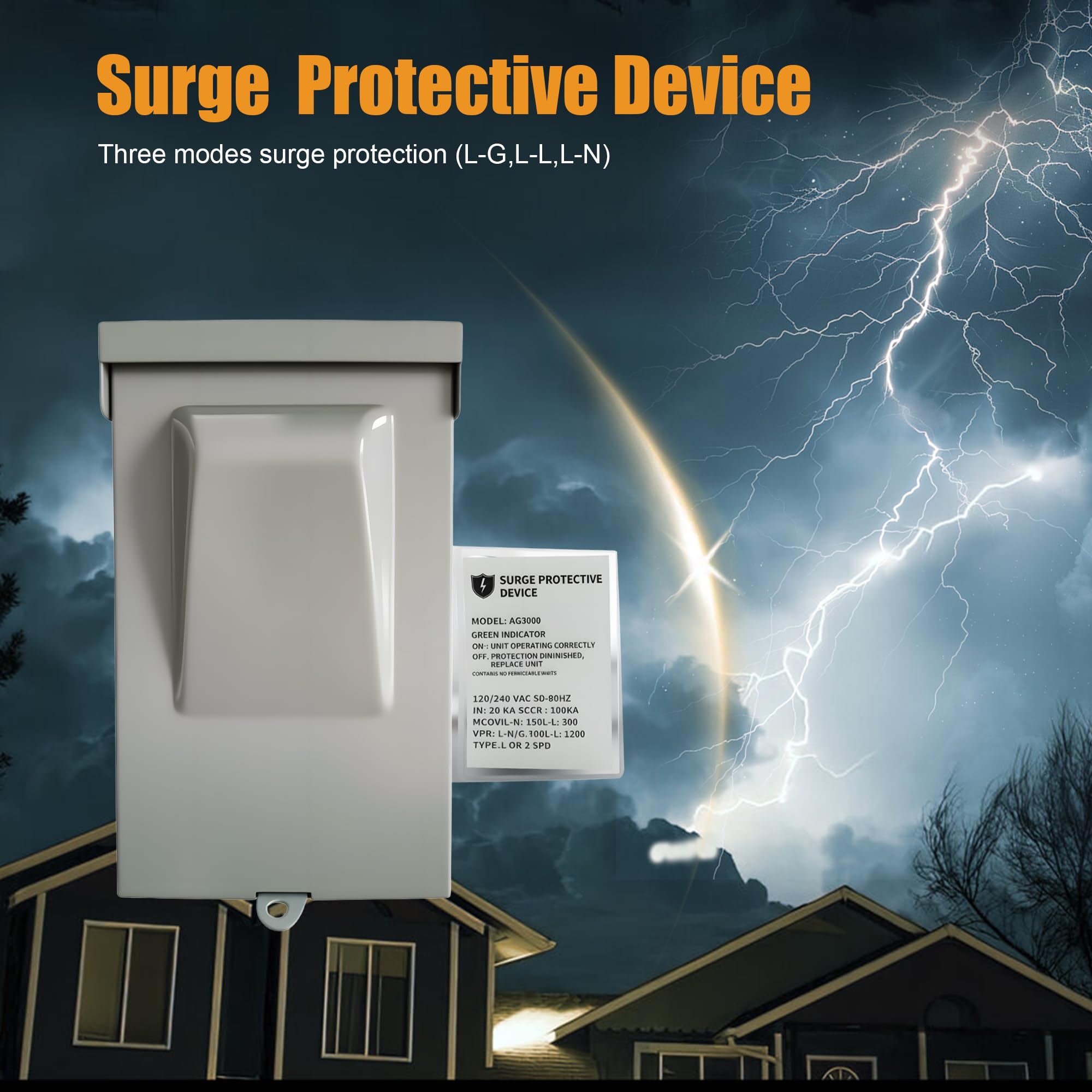 Dispositivo de protección universal contra sobretensiones HVAC de 120/240 VCA, protección completa contra sobretensiones, protector con tecnología TPMOV para AG3000, carcasa impermeable