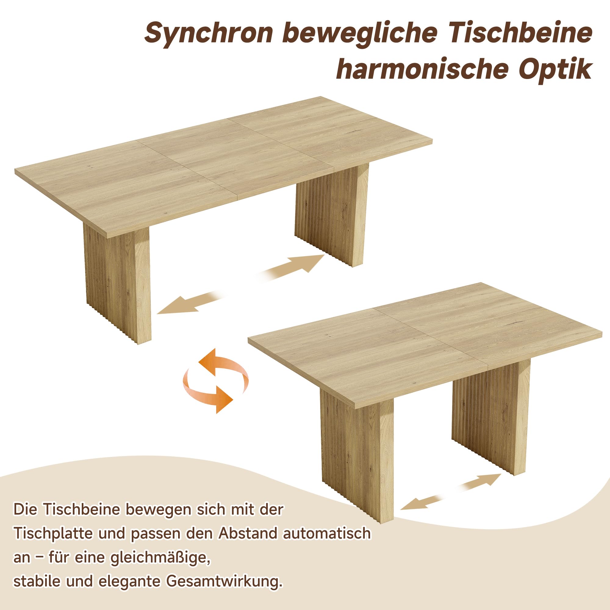 Rozsuwany stół do jadalni 140-200 x 90 cm, dąb, prostokątny stół kuchenny dla 6-8 osób, płyta MDF o grubości 3 cm, synchronicznie ruchome nogi, zajmuje mało miejsca stół do jadalni z lamelkami