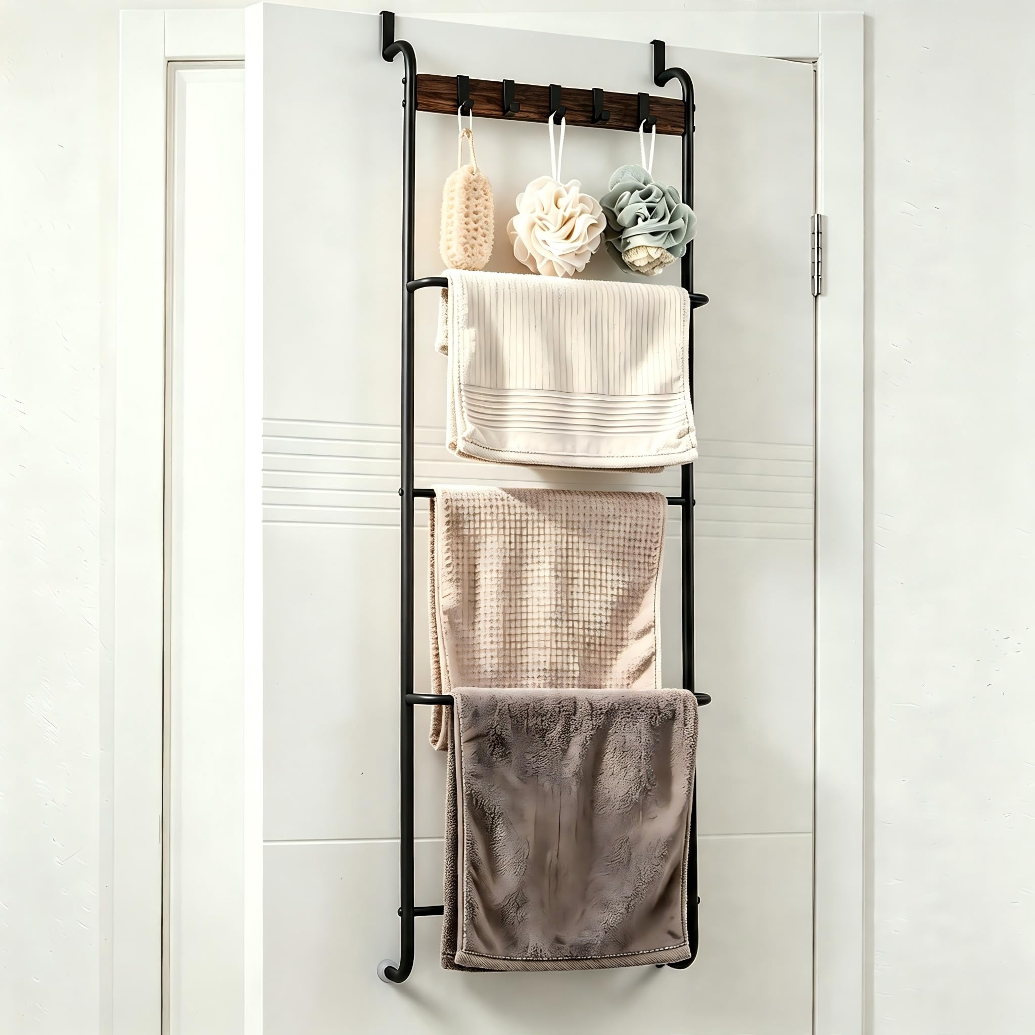 Over-the-Door Towel Rack - 5 Hooks & 4 Bars -1 Over-the-Door Towel Rack - 5 Hooks & 4 Bars -1