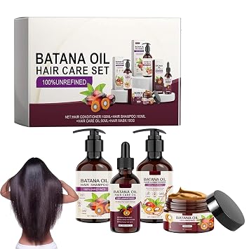 Batana Oil Volumizing Hair Care Set, Repairs Frizzy Hair, Deep Nourishes Scalp, Smooth Hair Travel Set for Women and Men Include Shampoo Conditioner Hair Mask Hair Oil 1 Set