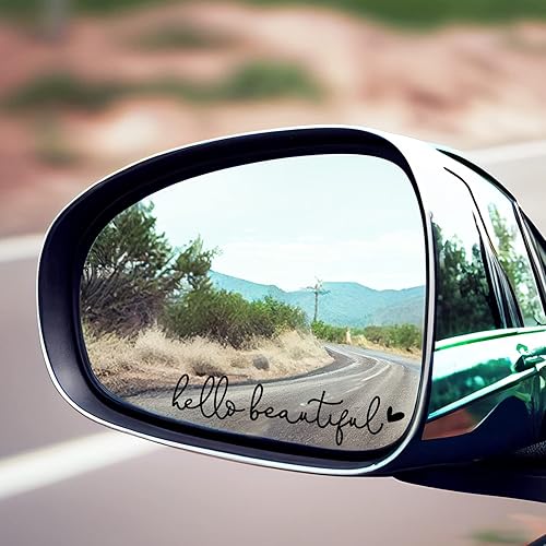 Vista 170 de 3 calcomanías con texto “Hello Beautiful” para espejo retrovisor, decoración de vinilo, accesorios para regalar para el auto, decoración para mujer