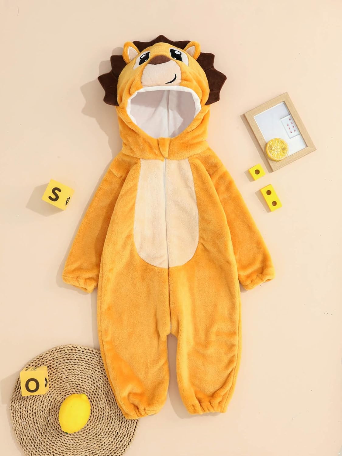 Infant Baby Cute Cartoon Animal Long Hooded Romper Animal Theme Party Outfits Flannel Jumpsuit Casual Wear