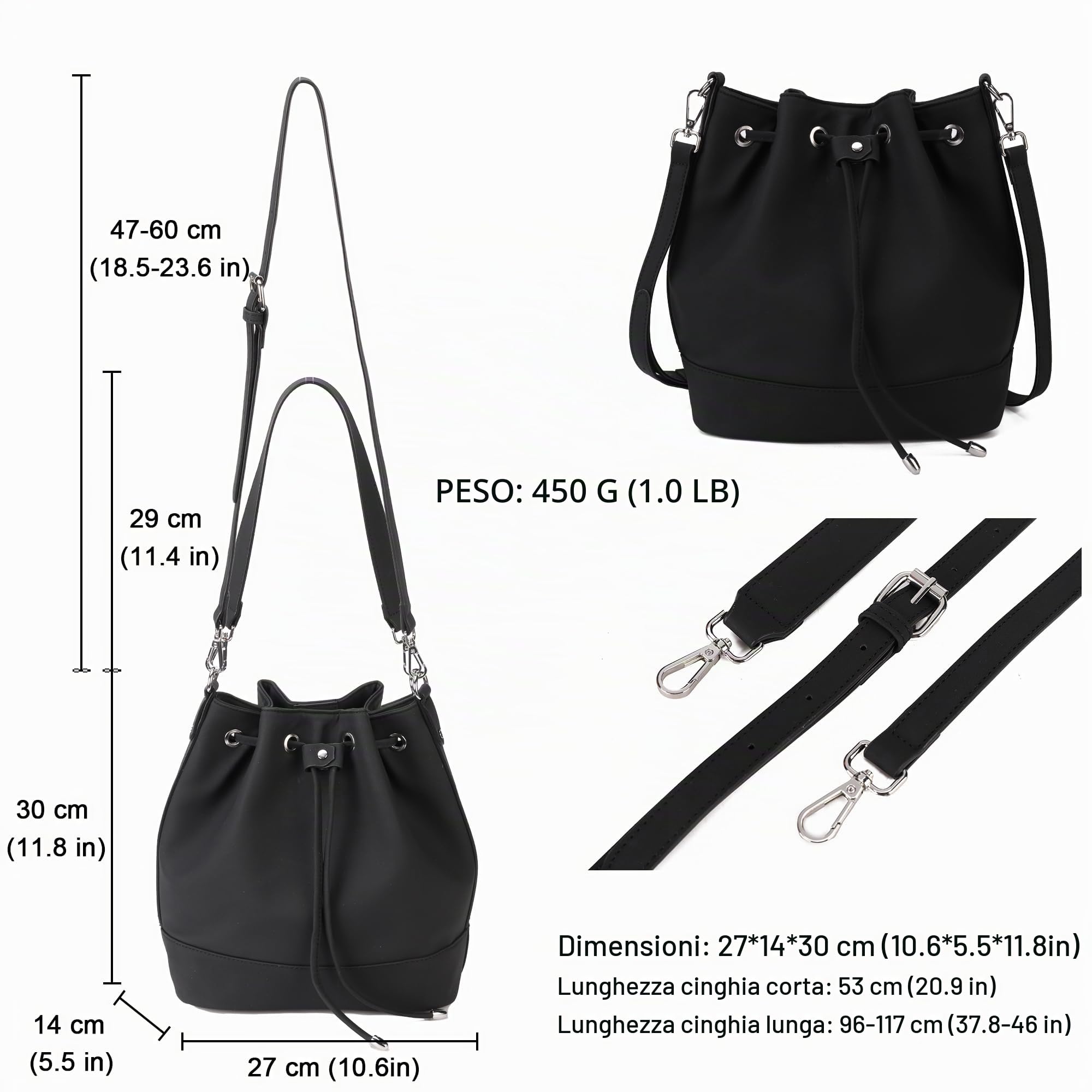 AFKOMST borsa a secchiello Borse a tracolla Donna Sera Pochette Shopping Viaggio Sacchetto Borsello Borsa a mano Borsa per donna (Black2)