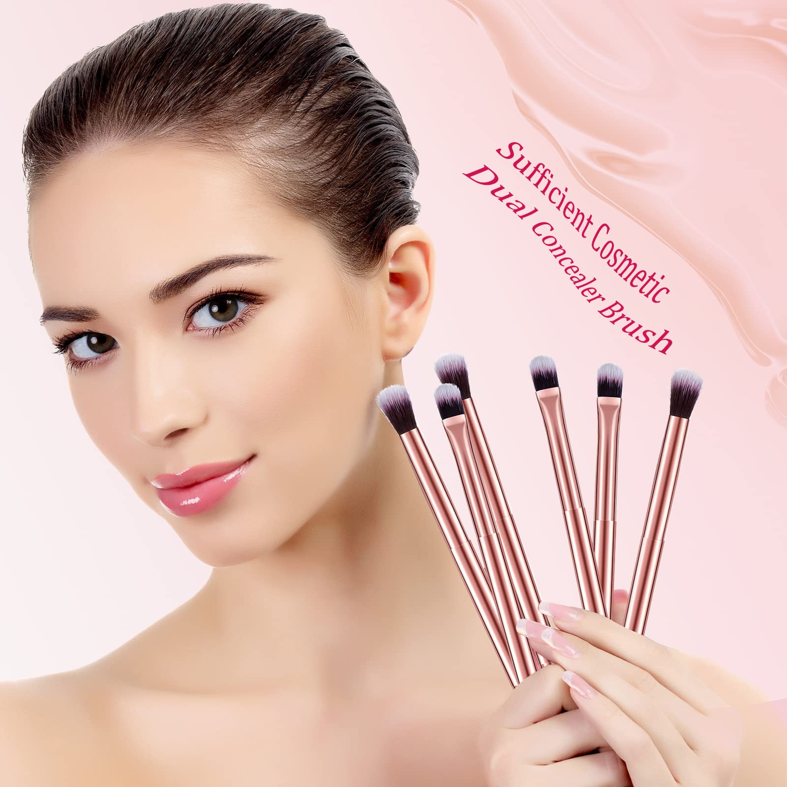6 Stück Feine Concealer-Pinsel, 2-in-1 Lidschatten-Pinsel, 2 doppelendige Concealer-Pinsel unter den Augen Foundation Make-up Pinsel für flüssige Creme