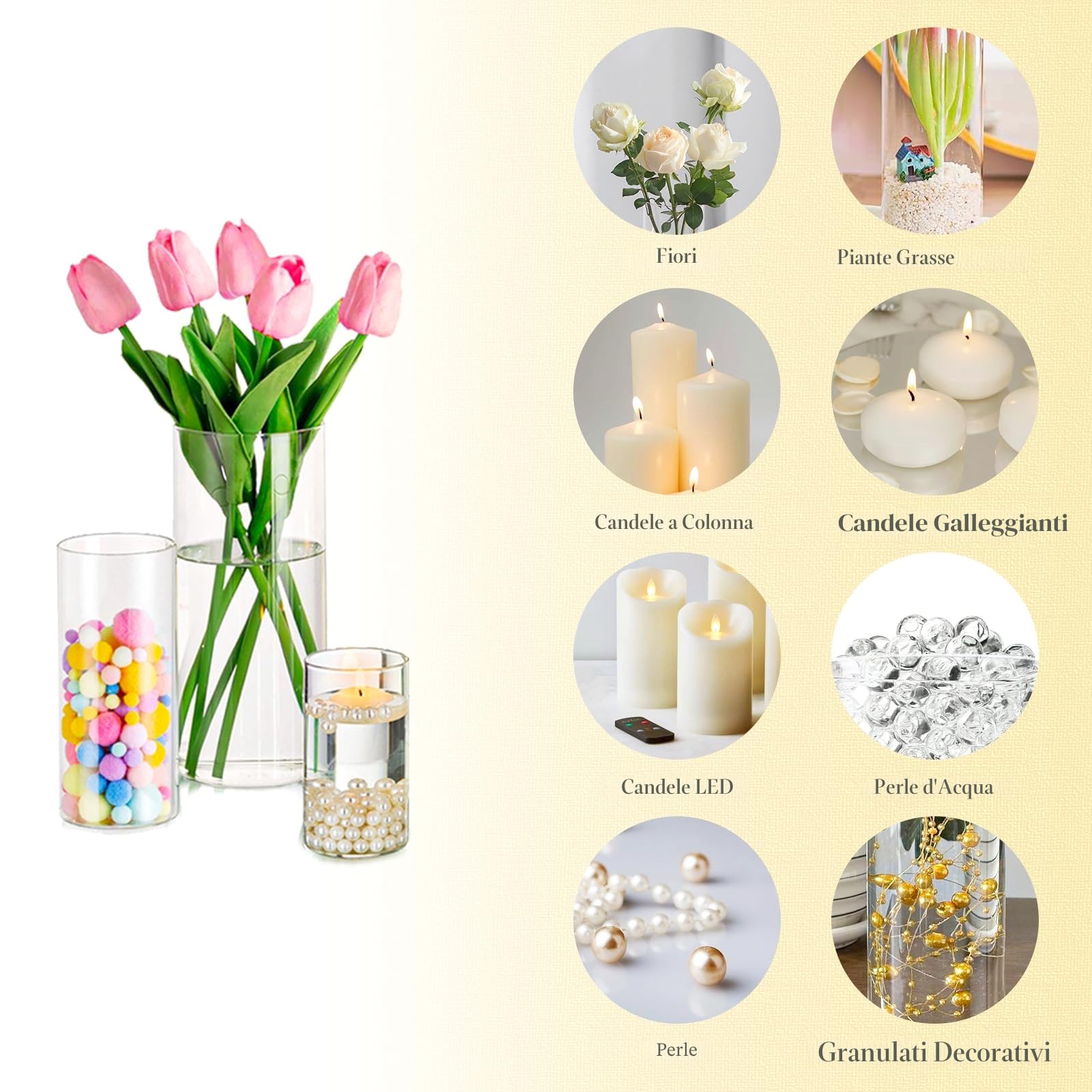 Portacandele Vetro Vaso Candele Galleggianti: Hewory Set di 12 Porta Candela Cilindrici in Vetro Trasparente Vasi per Centrotavola Decorative Cilindrico Candelabro
