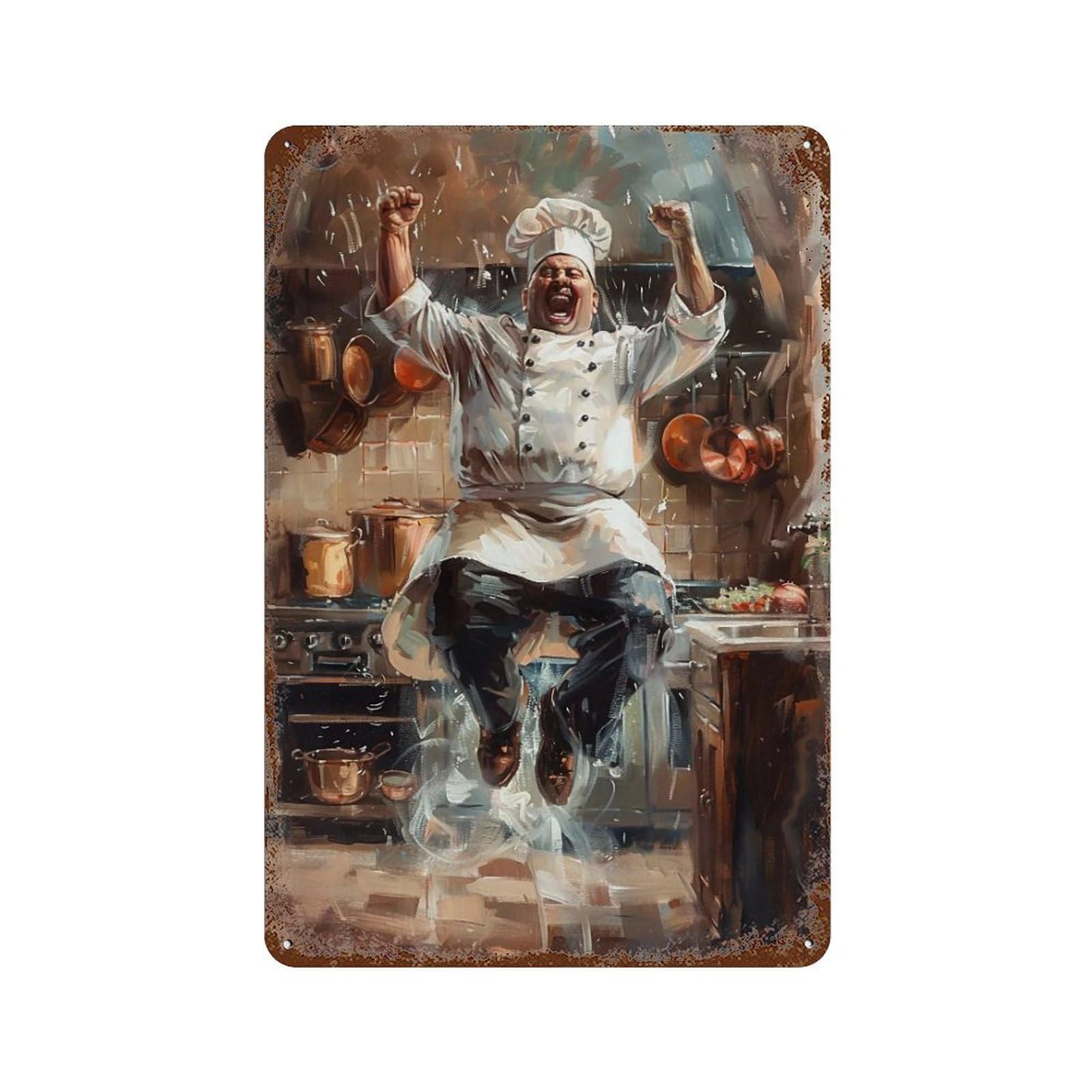 YHGERTKU Happy Laughing Cook Retro Bistro Kitchen 02 Wall Art Retro Iron Vintage Metal Tin Sign Poster Modern Decor for Living Rooms Gift 30x20cm