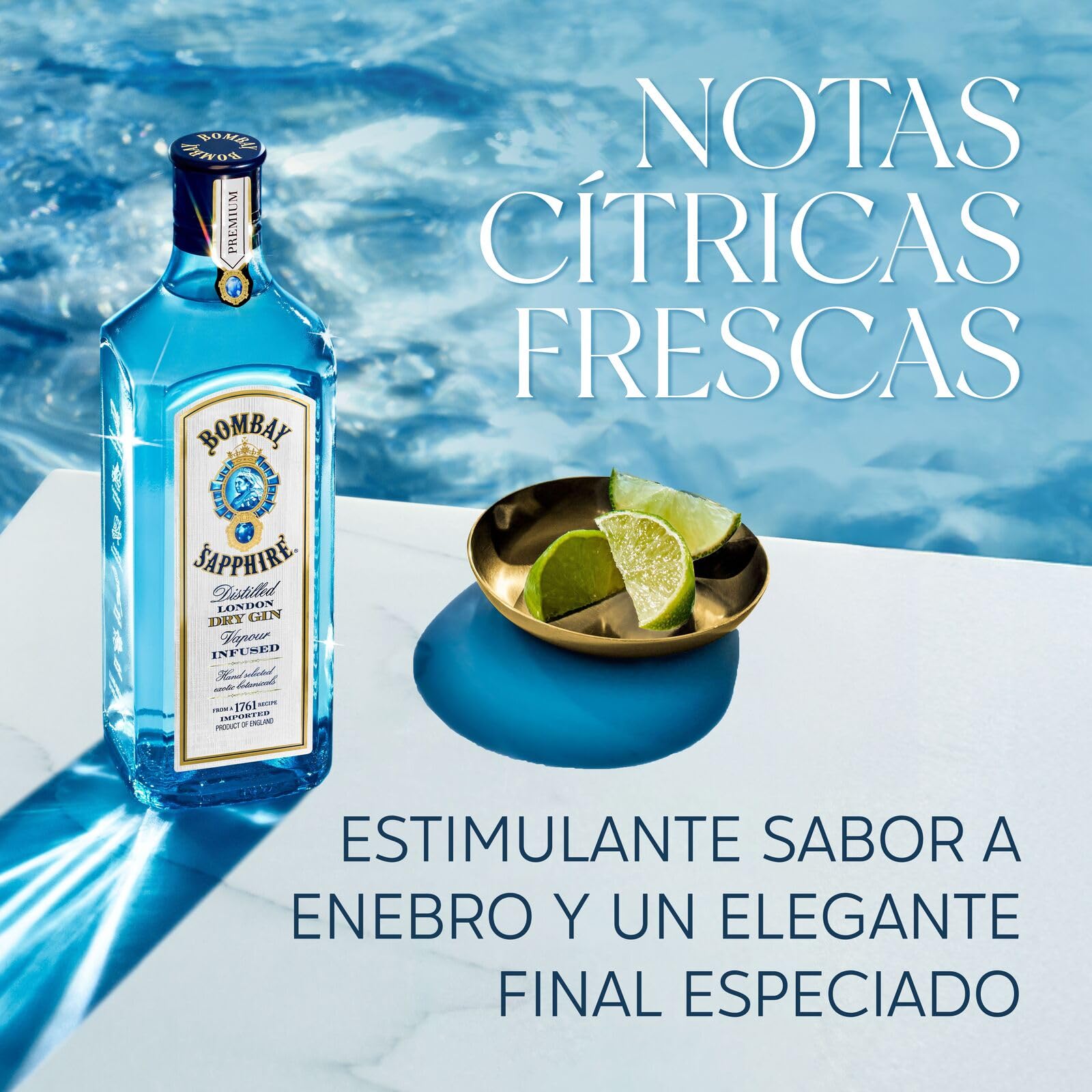 Bombay Sapphire London Dry Gin, 40% Vol., 100 cl / 1 L, bebida espirituosa 100% infusionada al vapor con 10 botánicos seleccionados a mano