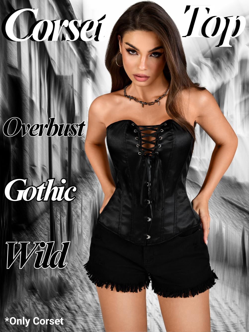 Women's Satin Criss-Cross Corset, Front Hook & Lace-Up Back for Body Shaping, Renaissance Steampunk Gothic - Image 4