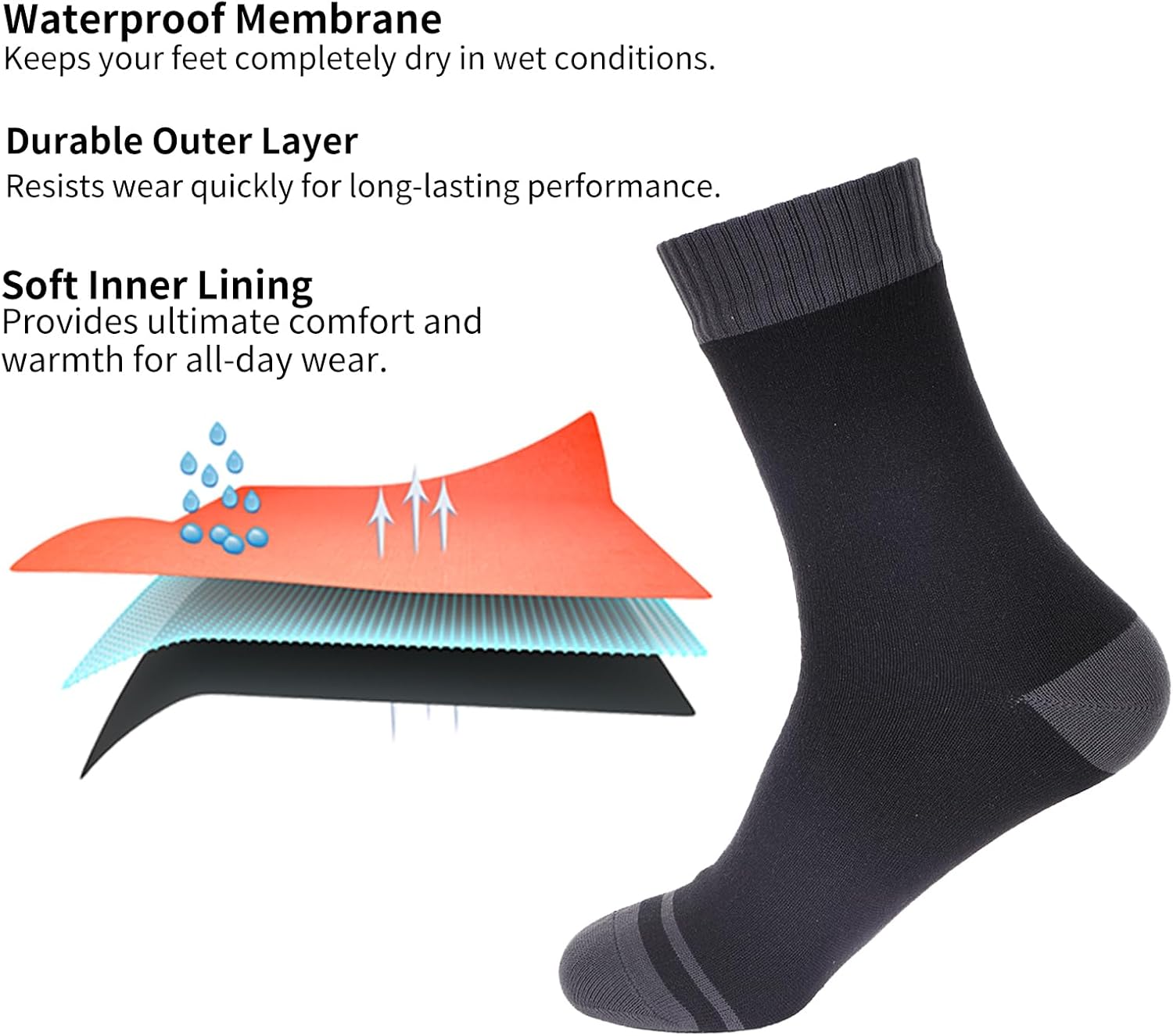 Unisex Waterproof Socks for Hiking & Snow Sports - Breathable Moisture-Wicking Socks for Outdoor Activities - Image 4