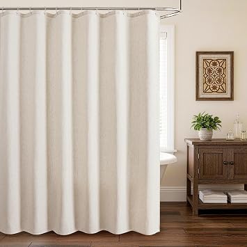 QiyI Farmhouse Linen Shower Curtain, Rustic Decor, 72x72, Natural/Cream