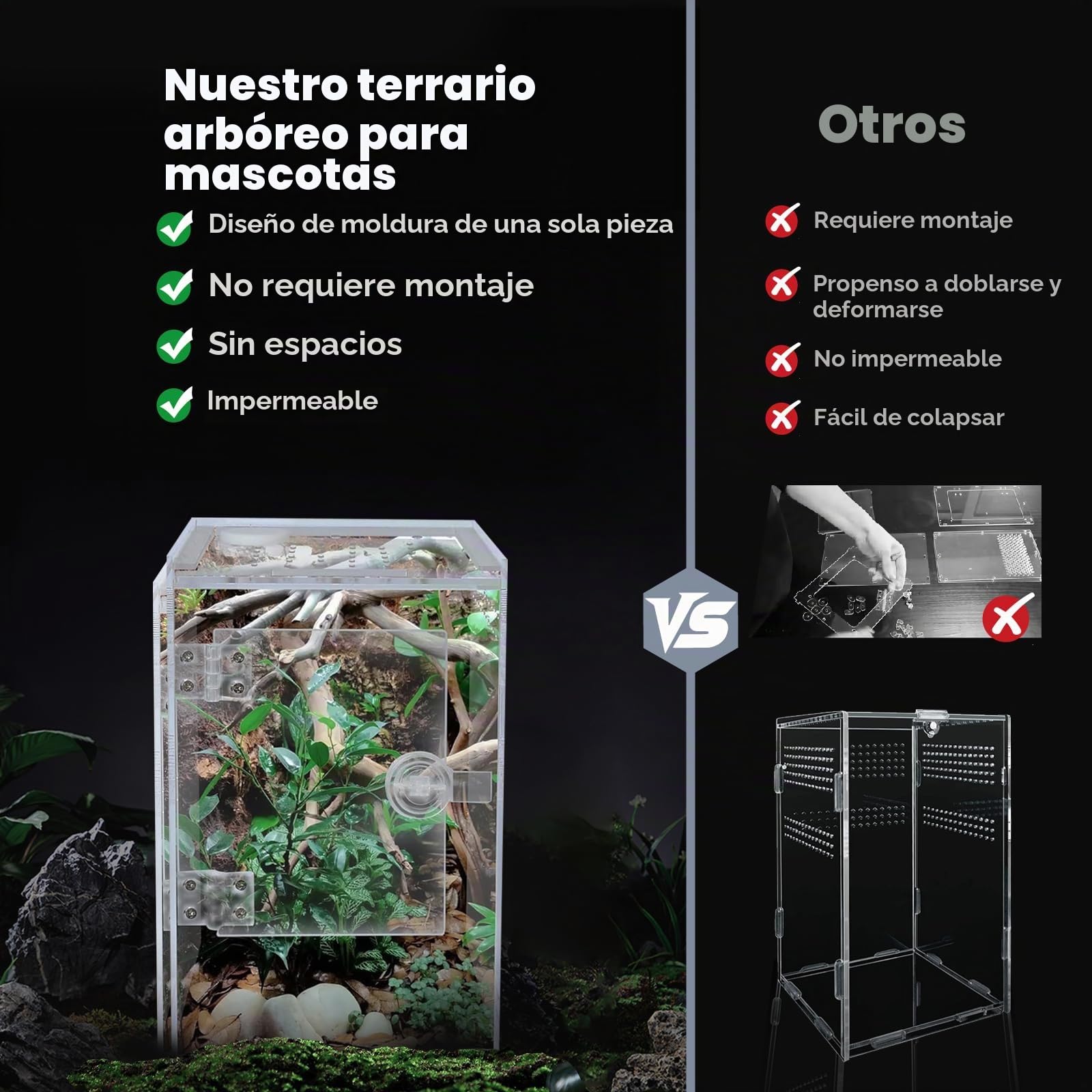 Terrario, 360° Terrario Reptiles Transparente,Terrario Insectos Acrílico | 20x20x30CM,Caja de Cría para Araña Saltadora, Gecko, Lagarto Dragón Barbudo, Caracol, Insectos Palo, Rana Arbórea