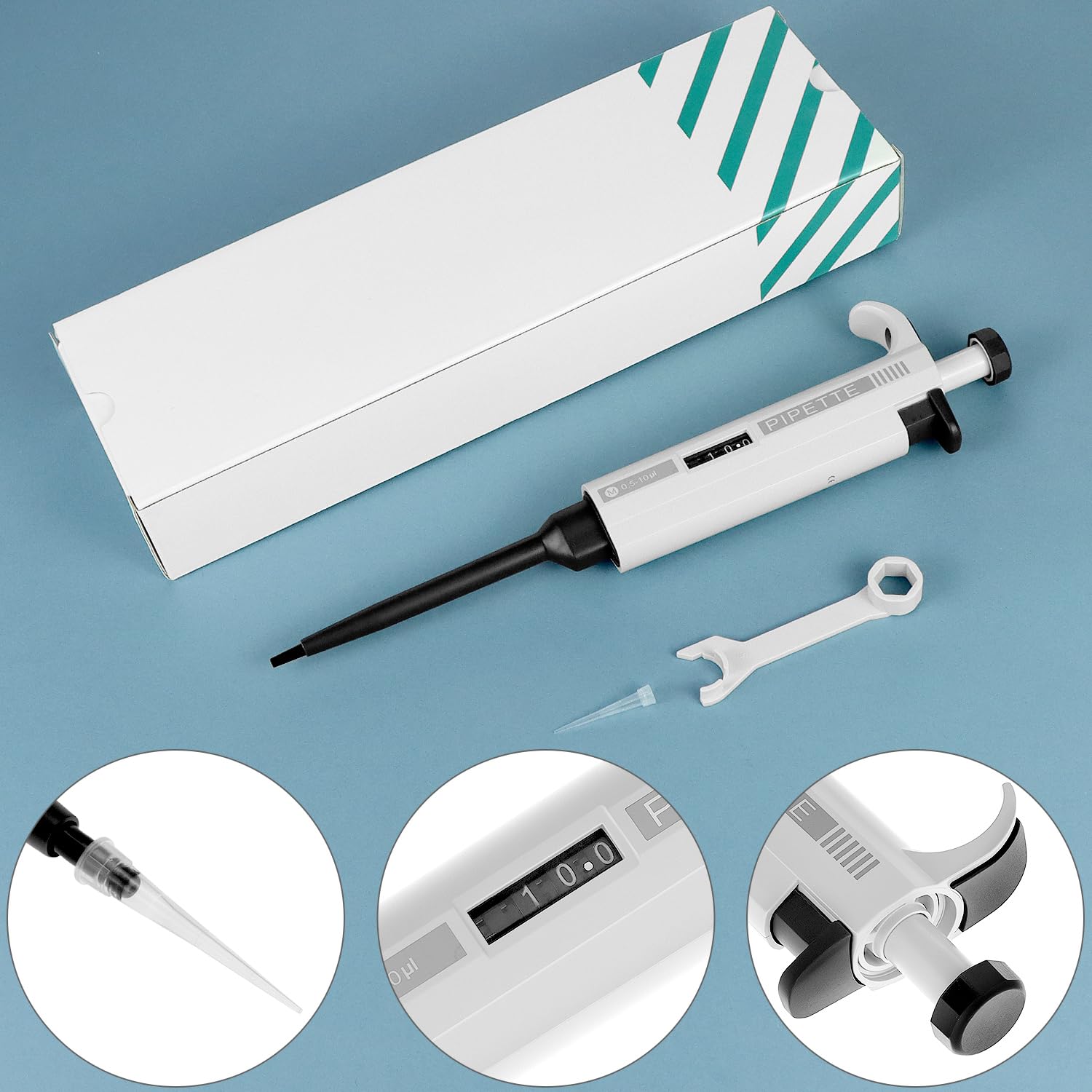 QWORK® 0.5μl-10μl Pipetta micropipetta da laboratorio a canale singolo ad alta precisione regolabile