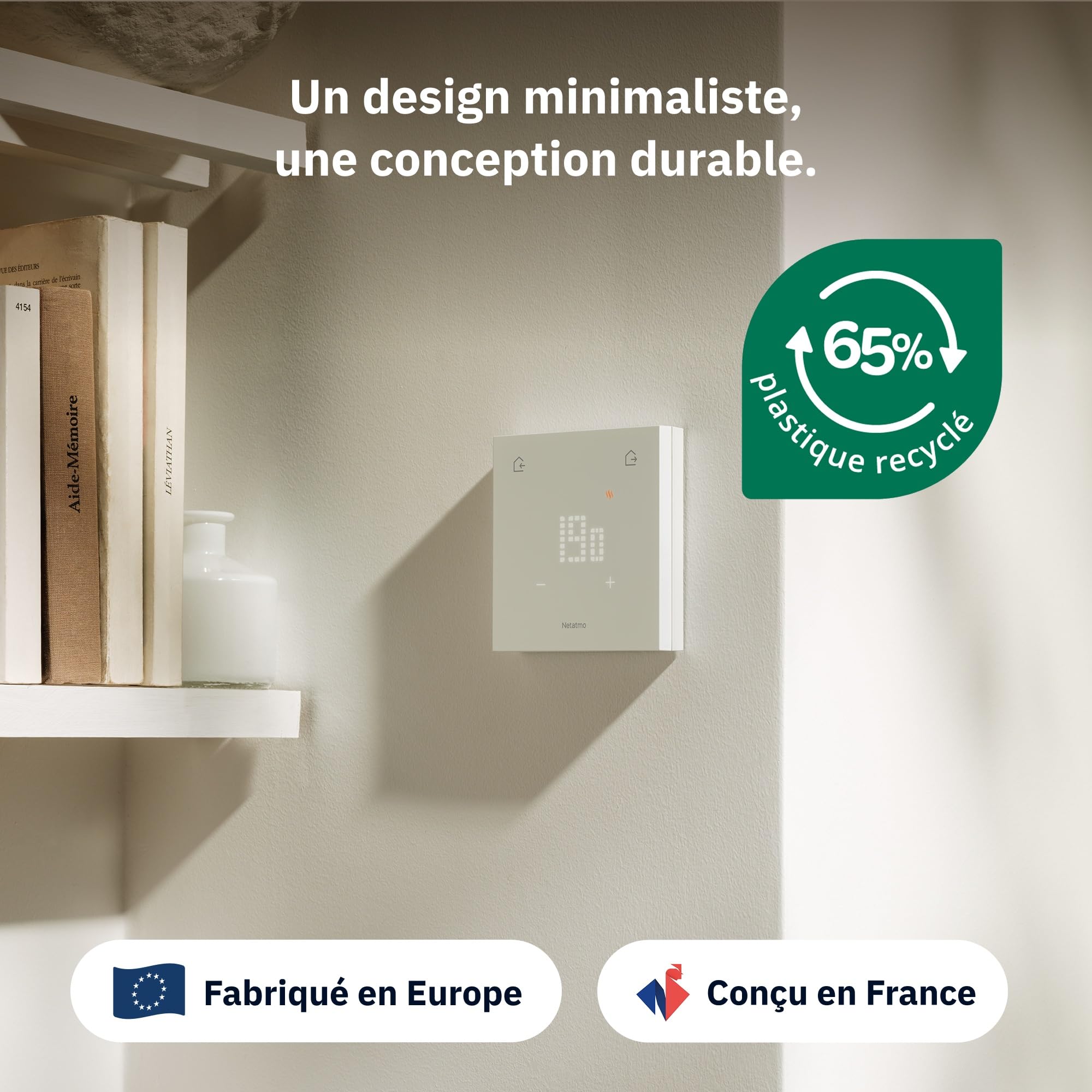 Netatmo Thermostat Connecté Original pour Chauffage Individuel - Pack Installation sans Fil/Filaire, Support Inclus, Économie d’Énergie, Compatible Matter(Alexa,Google,Apple), WiFi 2,4GHz-ETP-AMZ