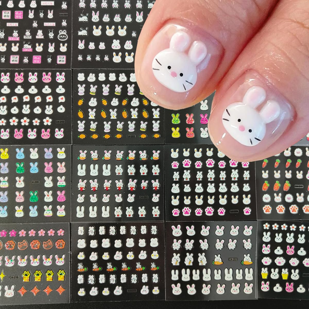 30Pcs Easter Nail Art Stickers Cute Cartoon Bunny Nail Decals 3D Self Adhesive Nails Art Supplies Glitter Rabbit Star Heart Flower Nail Design Sticker