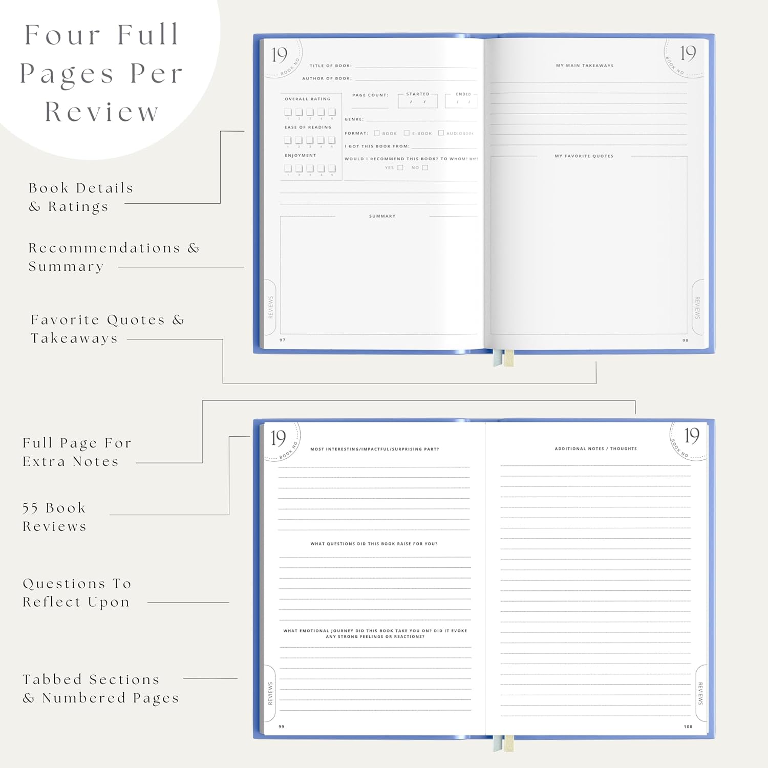 Reading Journal For Book Lovers - Journals to Review 55 Books - Ultimate Reader Kit with Tracker, Log, Challenge & Prompt Guides - Reading Accessories For Book Lovers Or Club Tracking - Blue - Image 3