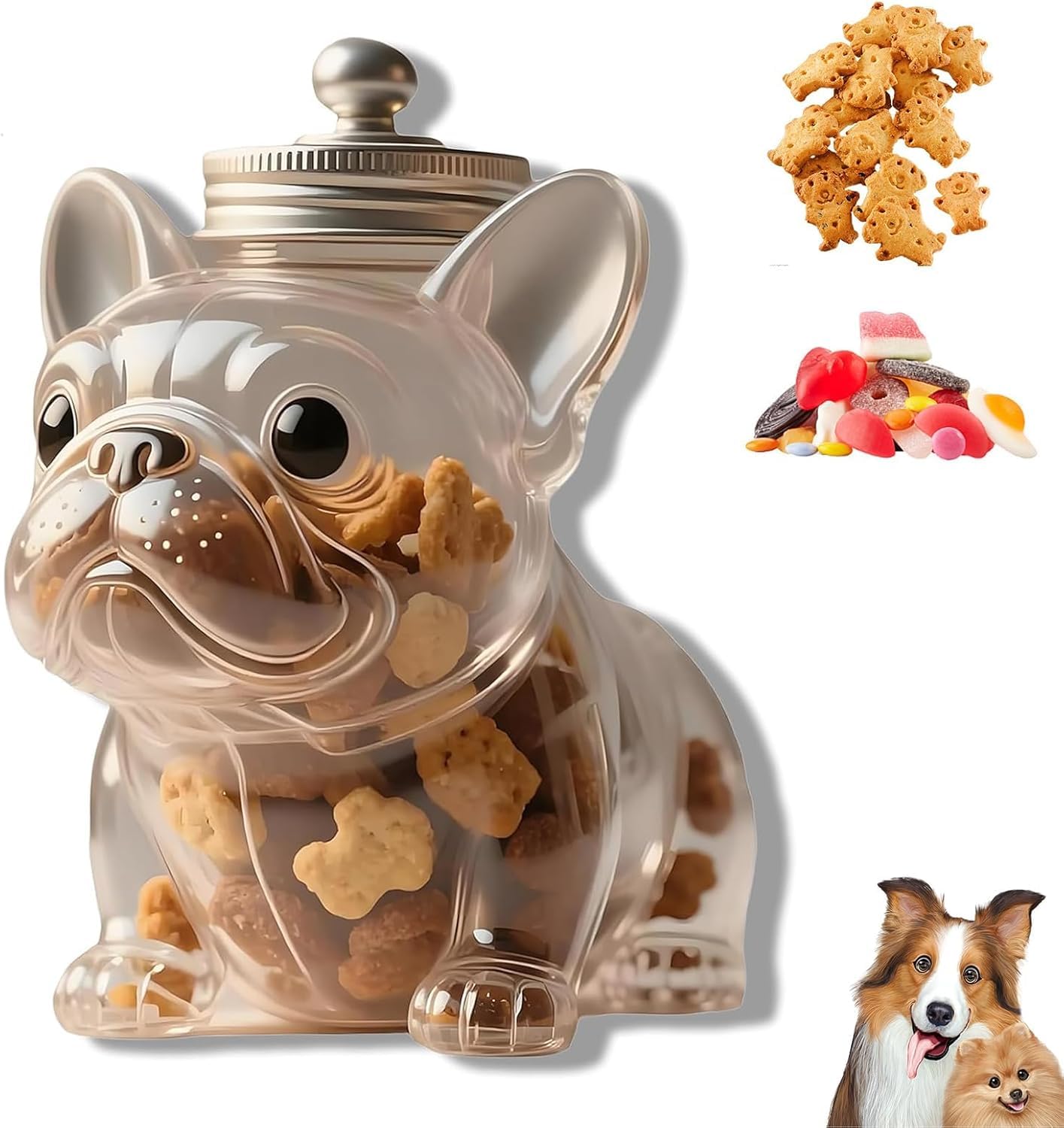 Ginger Tech French Bulldog Cookie Jar, Cute Airtight Treat Containers With Lids, Adorable Dog Shape Glass Food Jars, Pet Food Storage Container For Cookies, Candy, Coffee Pods
