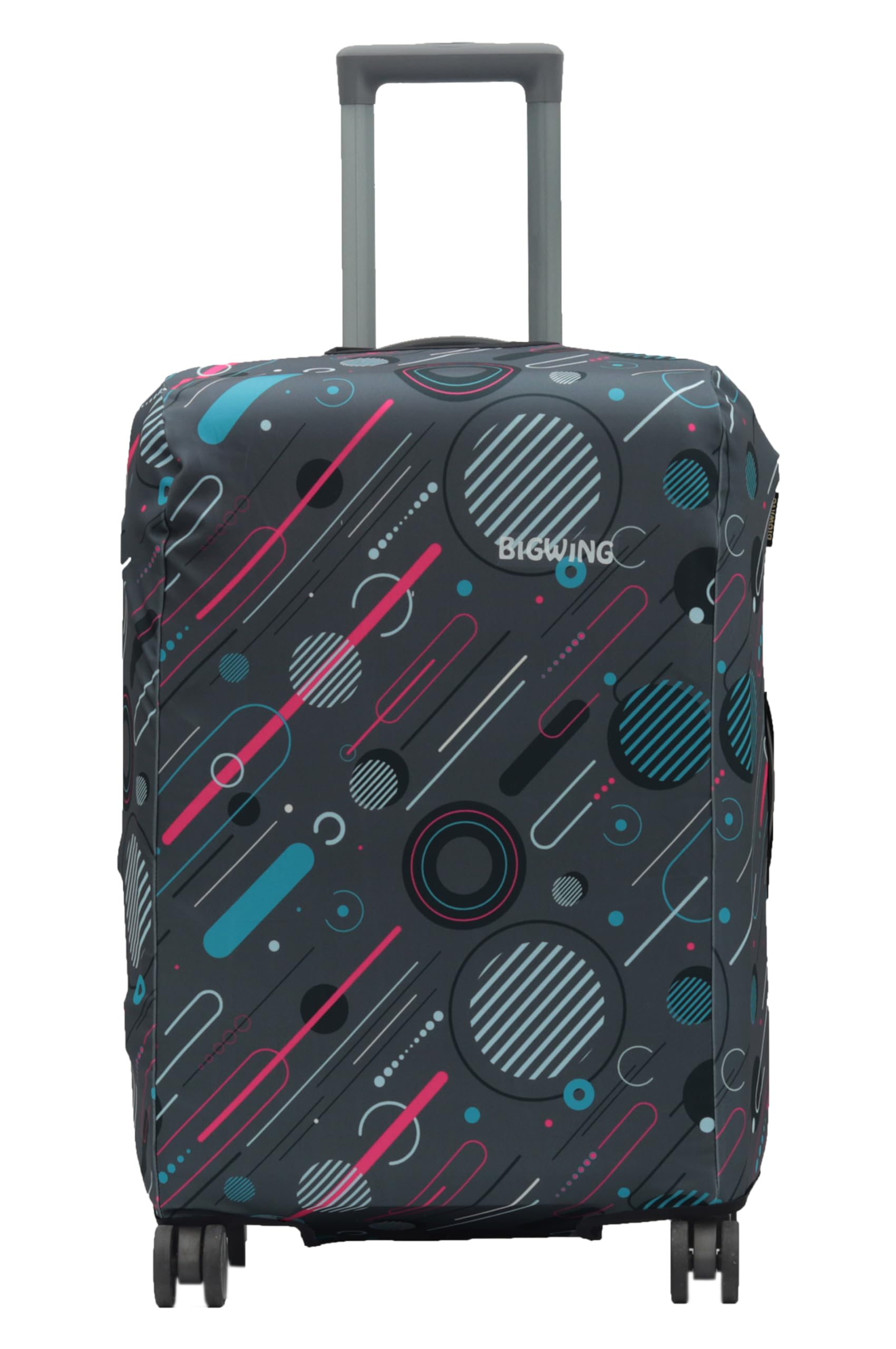 BIGWING Protective Cover in Polyester Fabric with Geometric Print for | 65 cm 24 inch Medium Size | Hard Luggage Trolley Bag Cover (Fits Only On Fiber - Plastic Trolley Bag) Grey Color