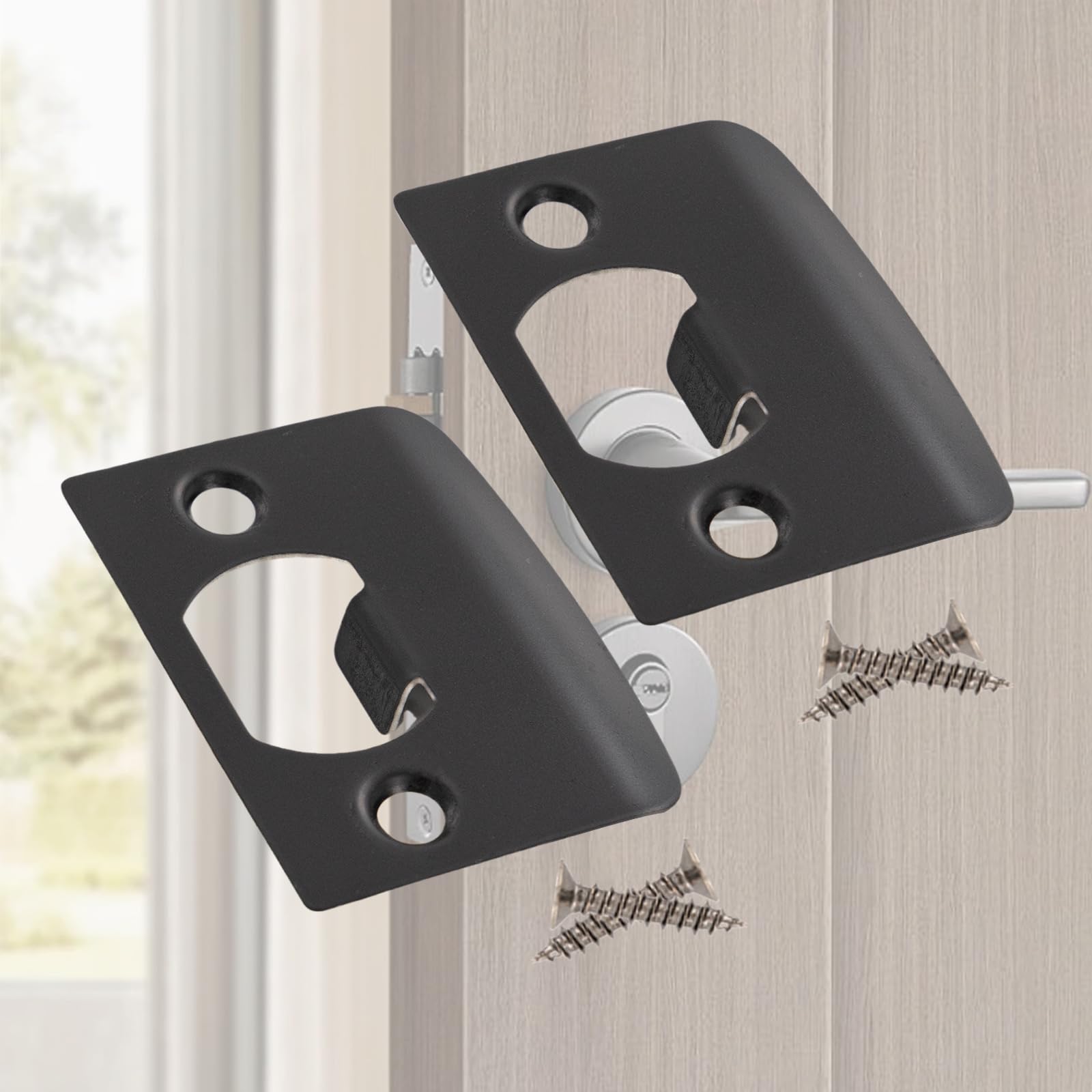 Lot de 12 gâches de porte avec 24 vis renforcées, plaques de porte pour portes intérieures pour bouton ou loquet, finition noire mate
