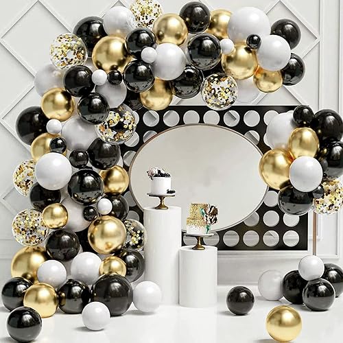 Miniatura 6 de RUBFAC Kit de arco de guirnalda de globos negros y dorados de 101 piezas con globos de confeti para decoraciones de fiesta de cumpleaños de