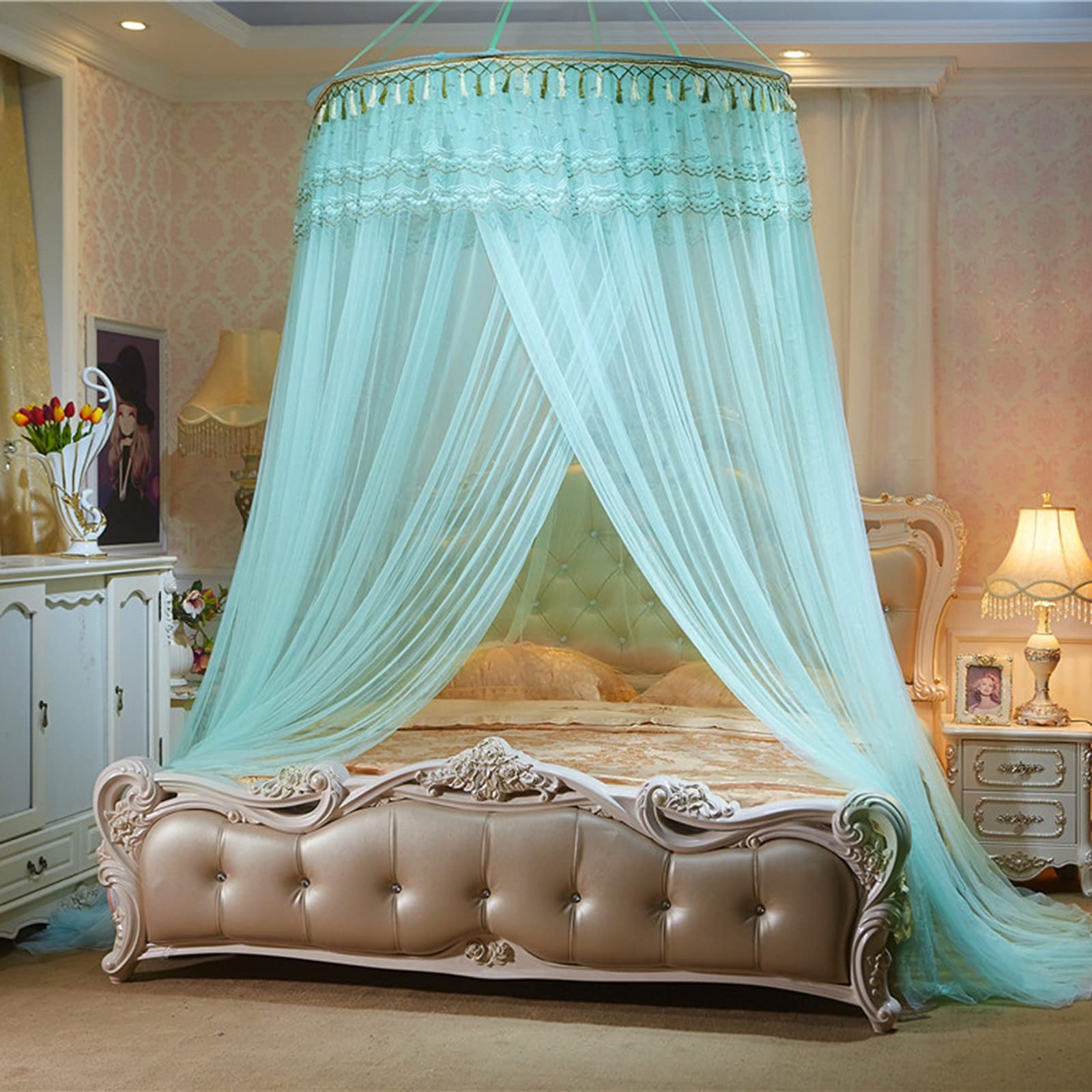 Moustiquaire de luxe en dôme pour grand lit simple ou king size vert