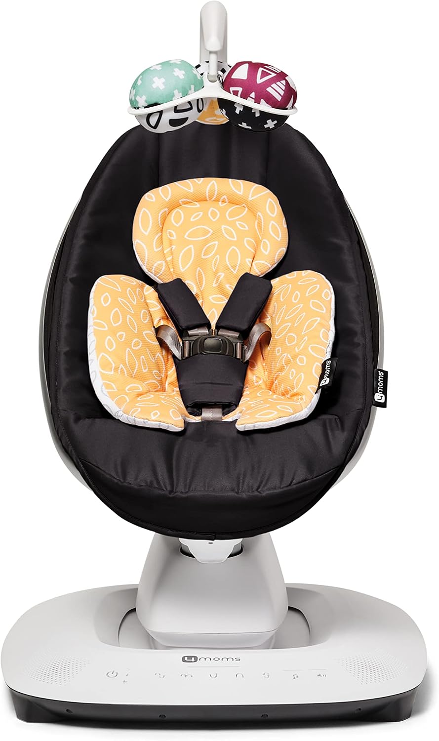 4moms MamaRoo Multi-Motion Baby Swing in Classic Black with Yellow Mesh Infant Insert