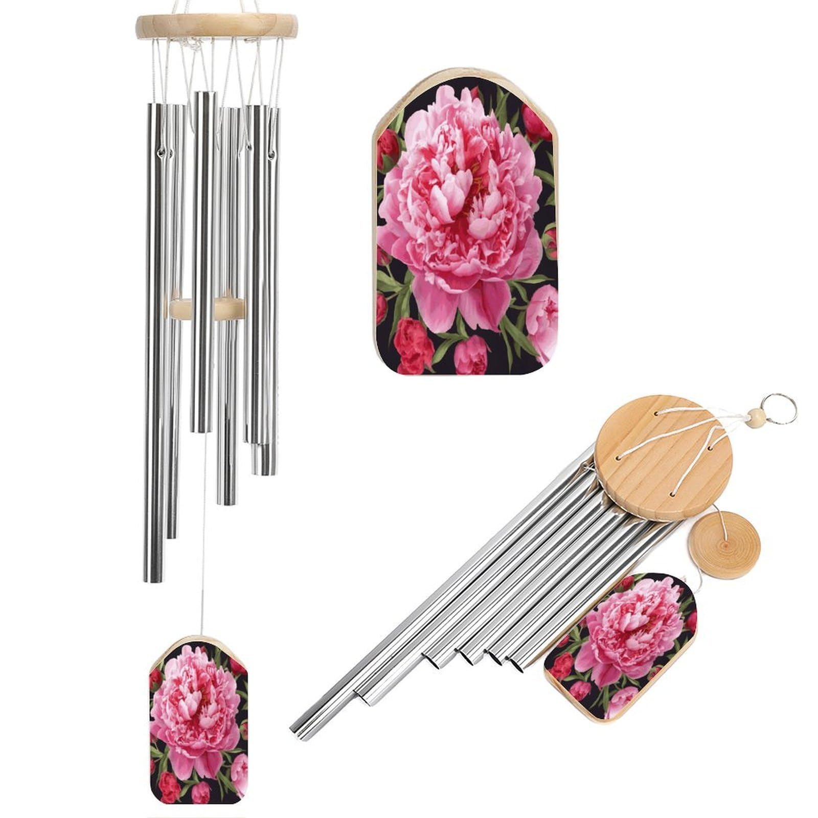 Fekiloot Style Garden Peony Tone Wind Chimes For Outside,Wind Bell With 6 Aluminum Alloy Tubes,Sympathy Wind Chime For Yard/Garden/Patio Decor