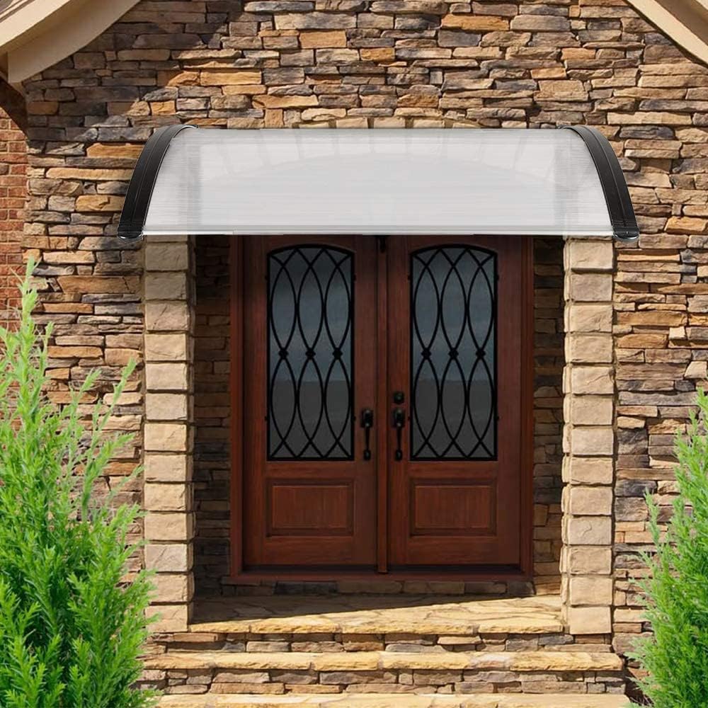 FCH Window Awning Door Canopy, 30" x 40" Window Awning Overhead Door Modern Polycarbonate Cover Outdoor Front Door Patio Canopy UV Rain Snow Sunlight Protection Hollow Sheet/Black