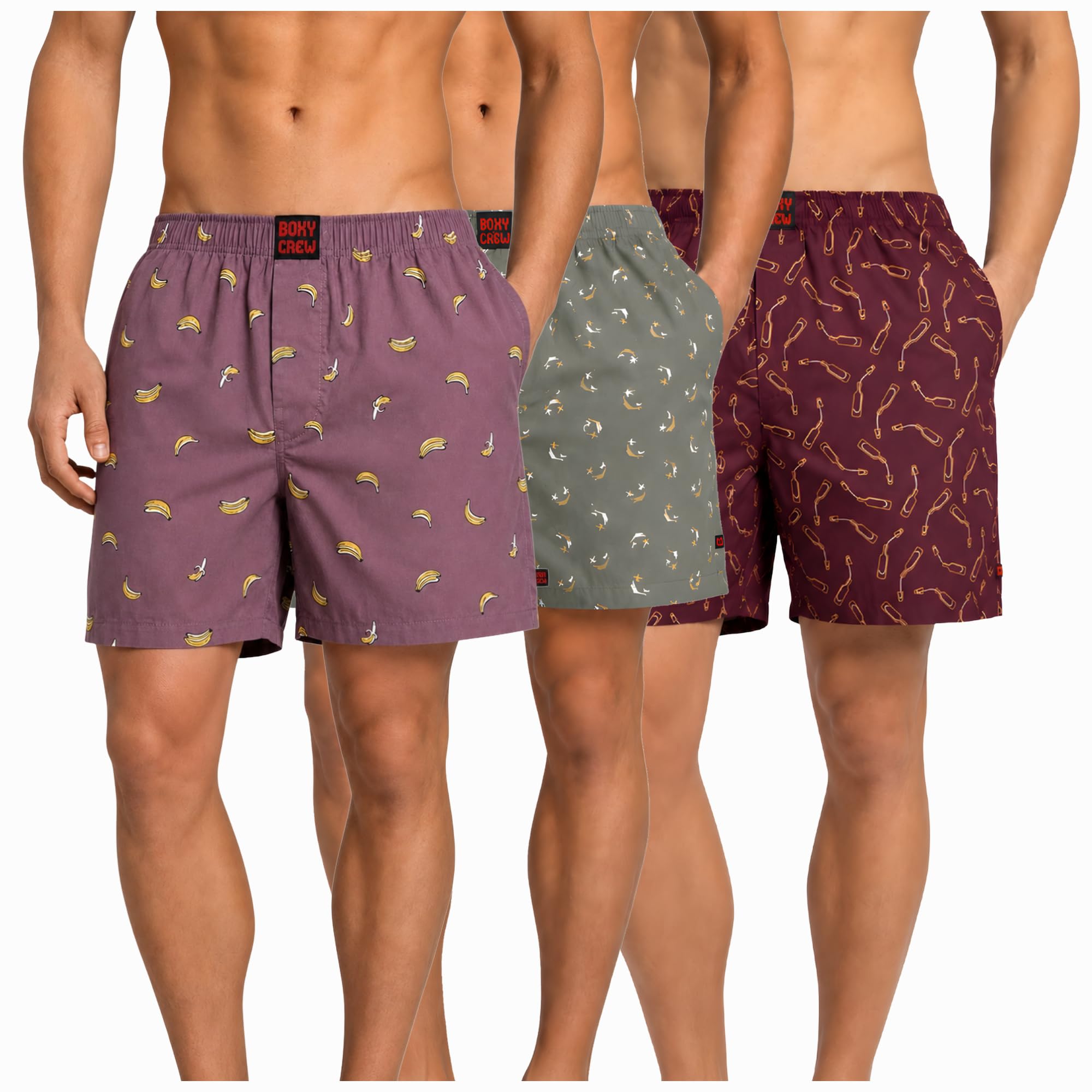 Men's 100% Cotton Boxer Shorts Pack of 3, Rose Pink, Green & Maroon | Woven Boxers with Side Pockets, No-Marks Elastic Waistband, Breathable Relaxed Fit | Style 006-008-014-image-36