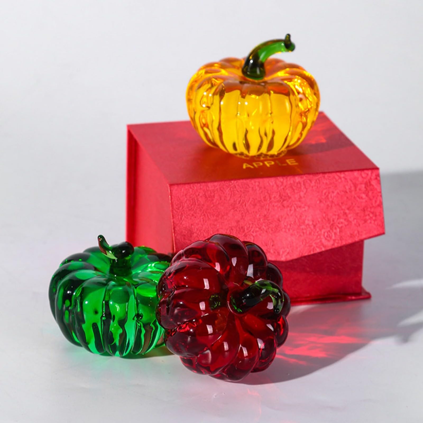 DAZZLEEX Kristall-Kürbis Deko – Geblasenes Glas, Grün, Für Halloween & Herbst, In Geschenkbox