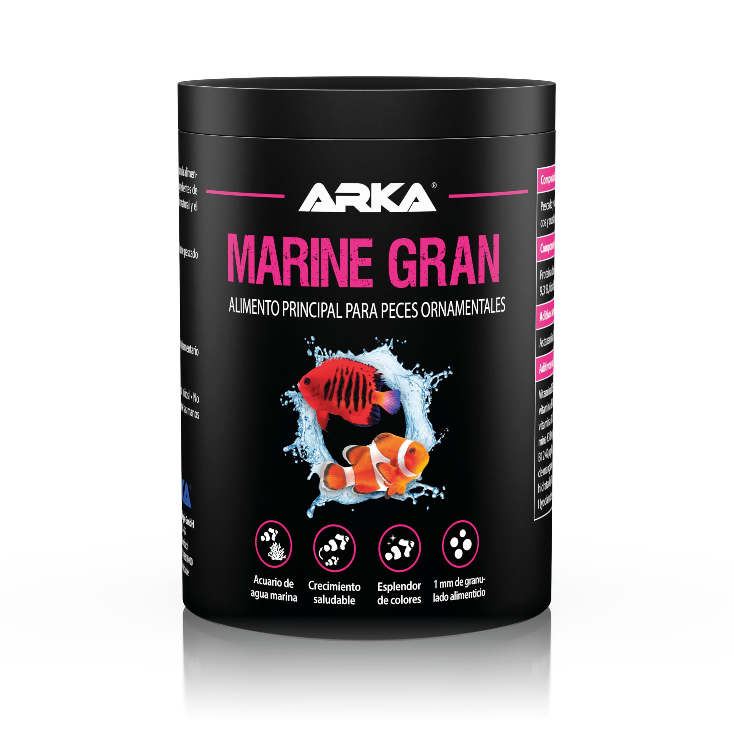 Alimento granulado Blando para Peces Marinos – ARKA Marine Gran 500 g / 1000 ml – Potencia Color y Crecimiento – fórmula fría Ideal para acuarios Marinos