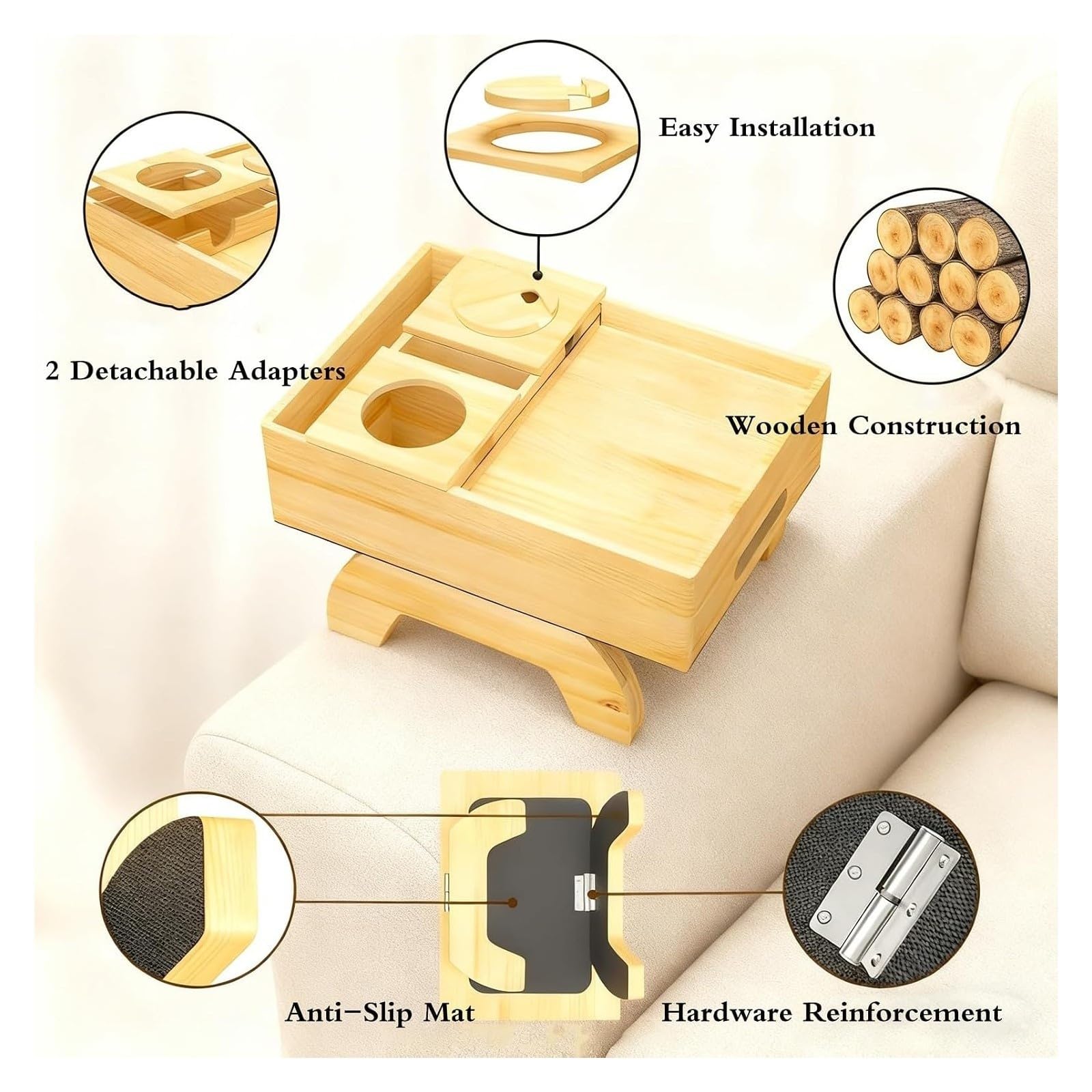 Bandeja De Sillón Plegable Madera con Teléfono Y Almacenamiento