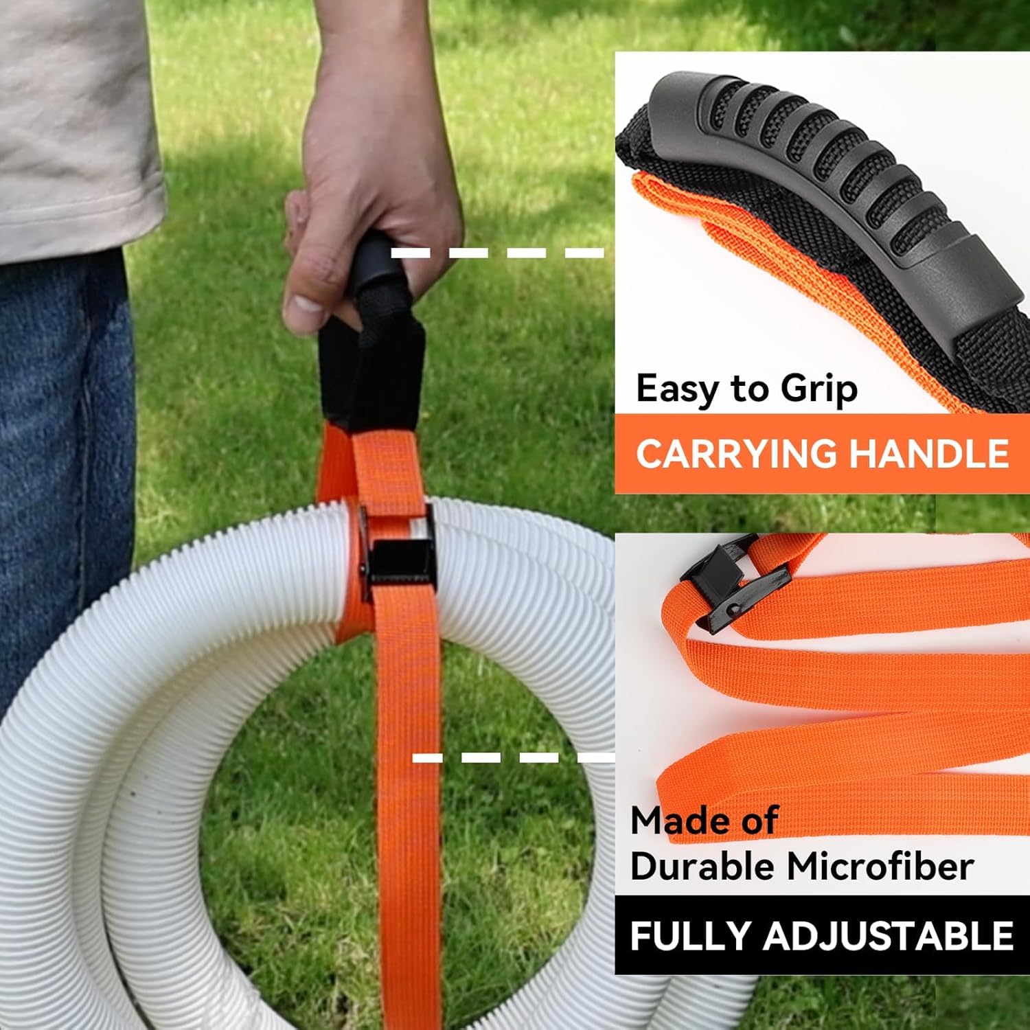 3 Pcs Heavy Duty Storage Straps with Handle Easy-Carry Wrap Cables Holder Easy Extension Cord Organizer Adjustable Lock Slider Buckles Storage Straps for Cables Ropes Hoses