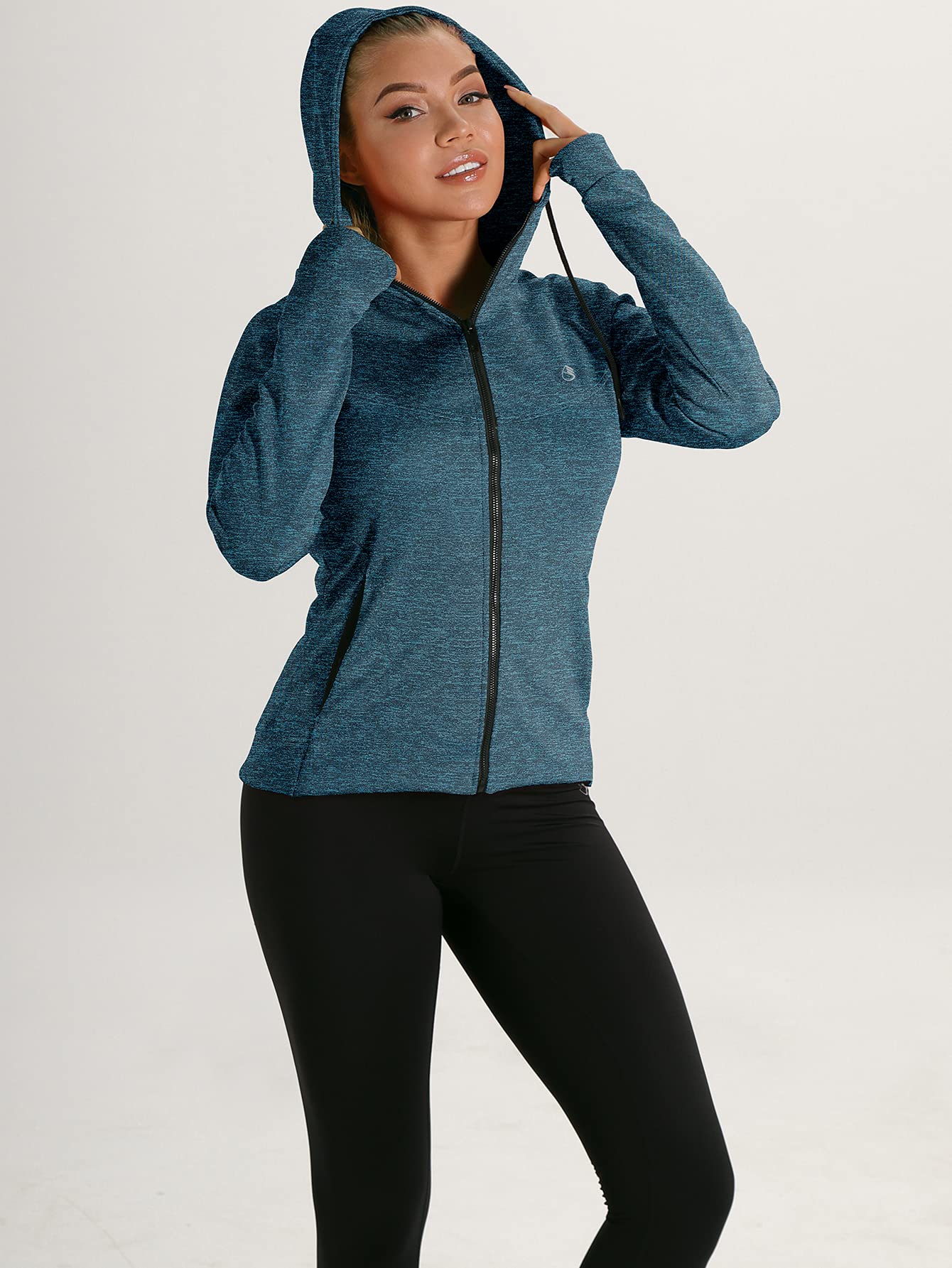 icyzone Veste de Sport pour Femme - Sweat à Capuche Poignets élastiques avec Trous de Pouce pour l’Exercice, la Gym et Autres Sports - 5