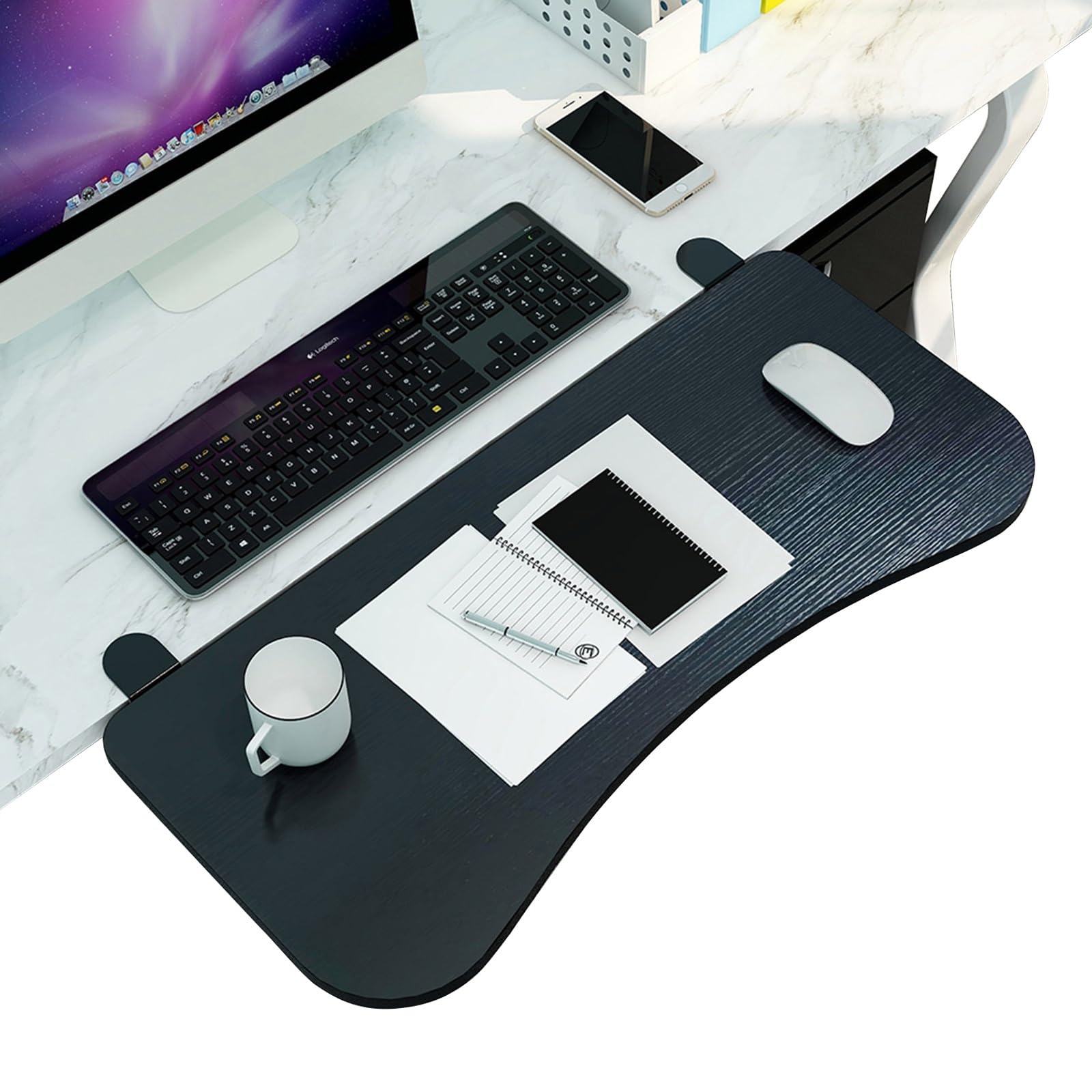 Wooden Desktop Extender Tray 90° Foldable Keyboard Stand 65 * 25Cm Easy to Install/Adjustable Height/Walnut Finishcm(Wood3-55 * 25Cm)