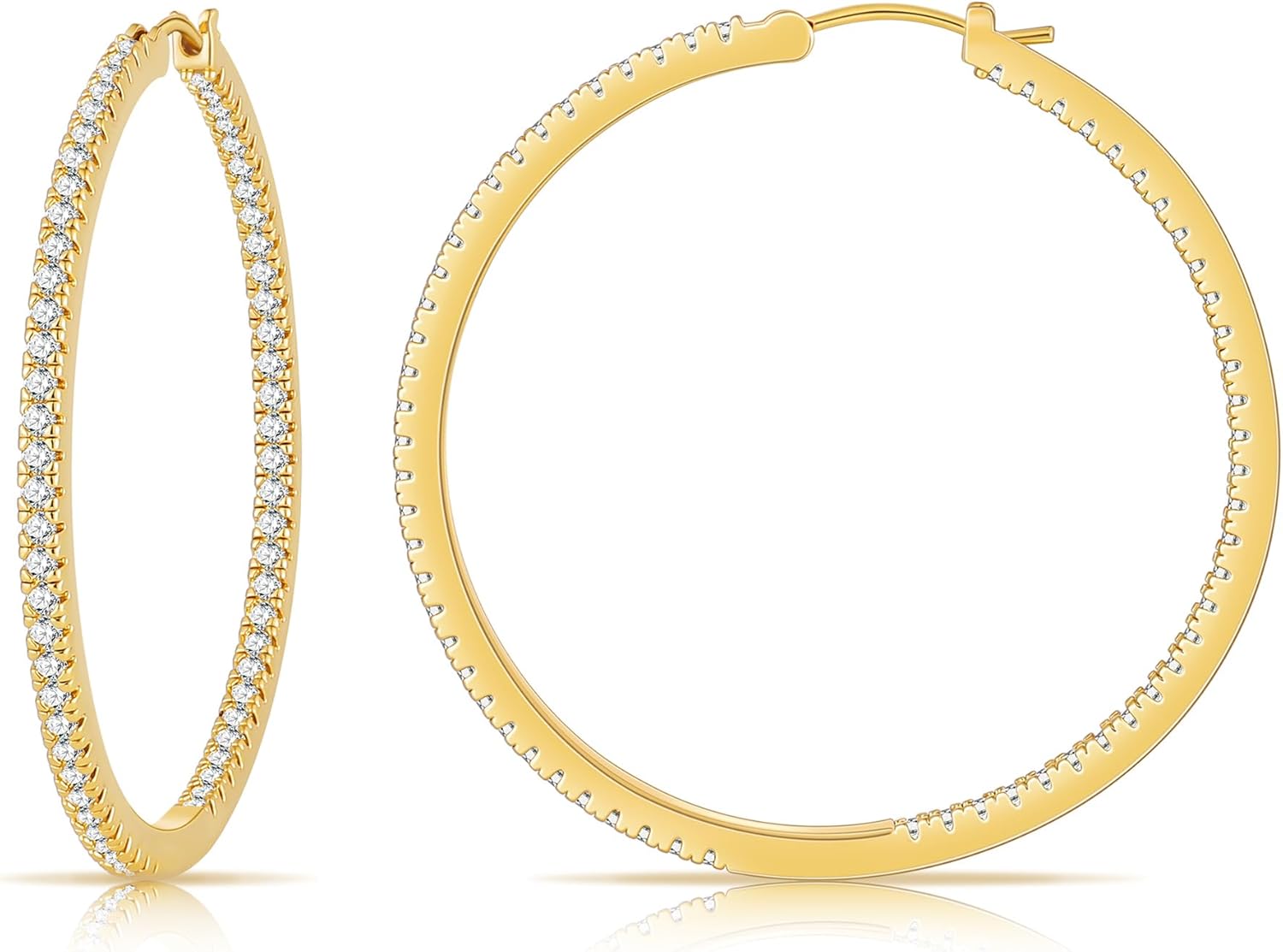 Gacimy Hoop Earrings for Women 14k Gold Plated, Cubic Zirconia Hoop Earrings with Sterling Silver Post