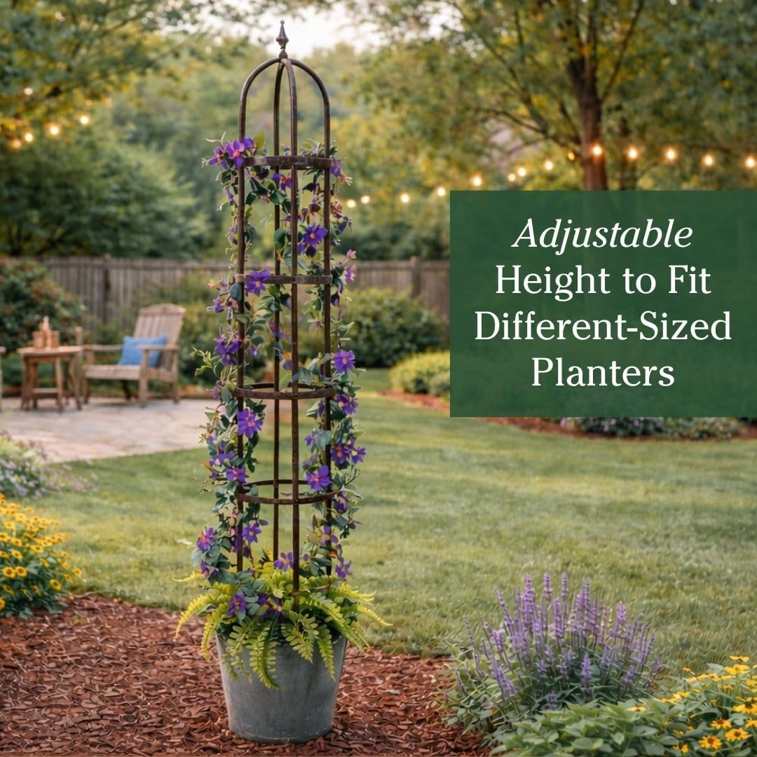 Plow & Hearth Metal Garden Obelisk | Indoor/Outdoor | Powder-Coated Steel | Trellis for Climbing | Floral Pattern | 11" Dia. x 7'H | Bronze