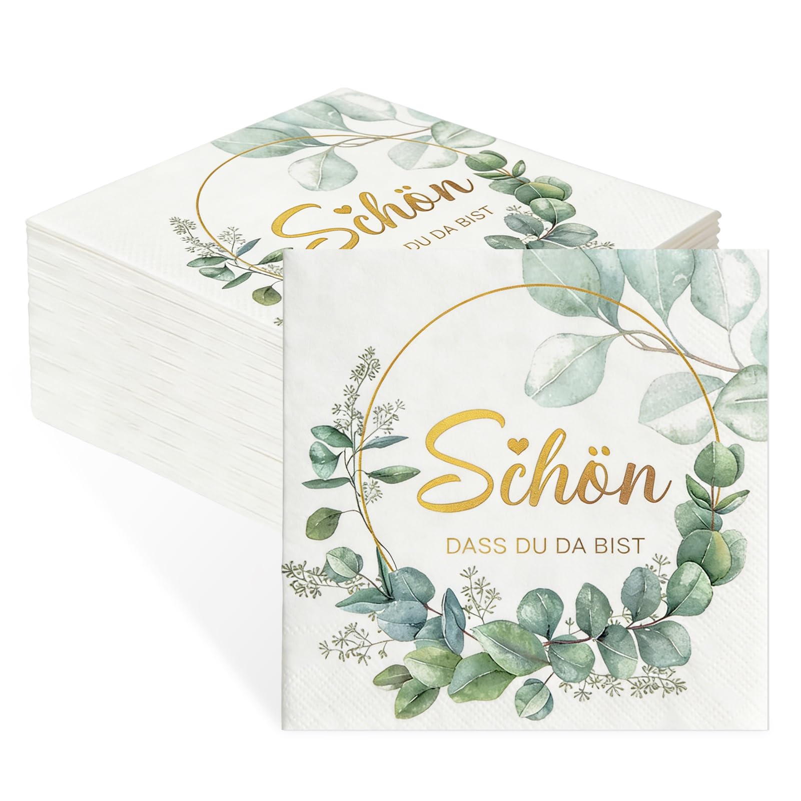 Pack of 80 Serviettes Schön Dass Du Da Bist, Eucalyptus Sage Green — image 1