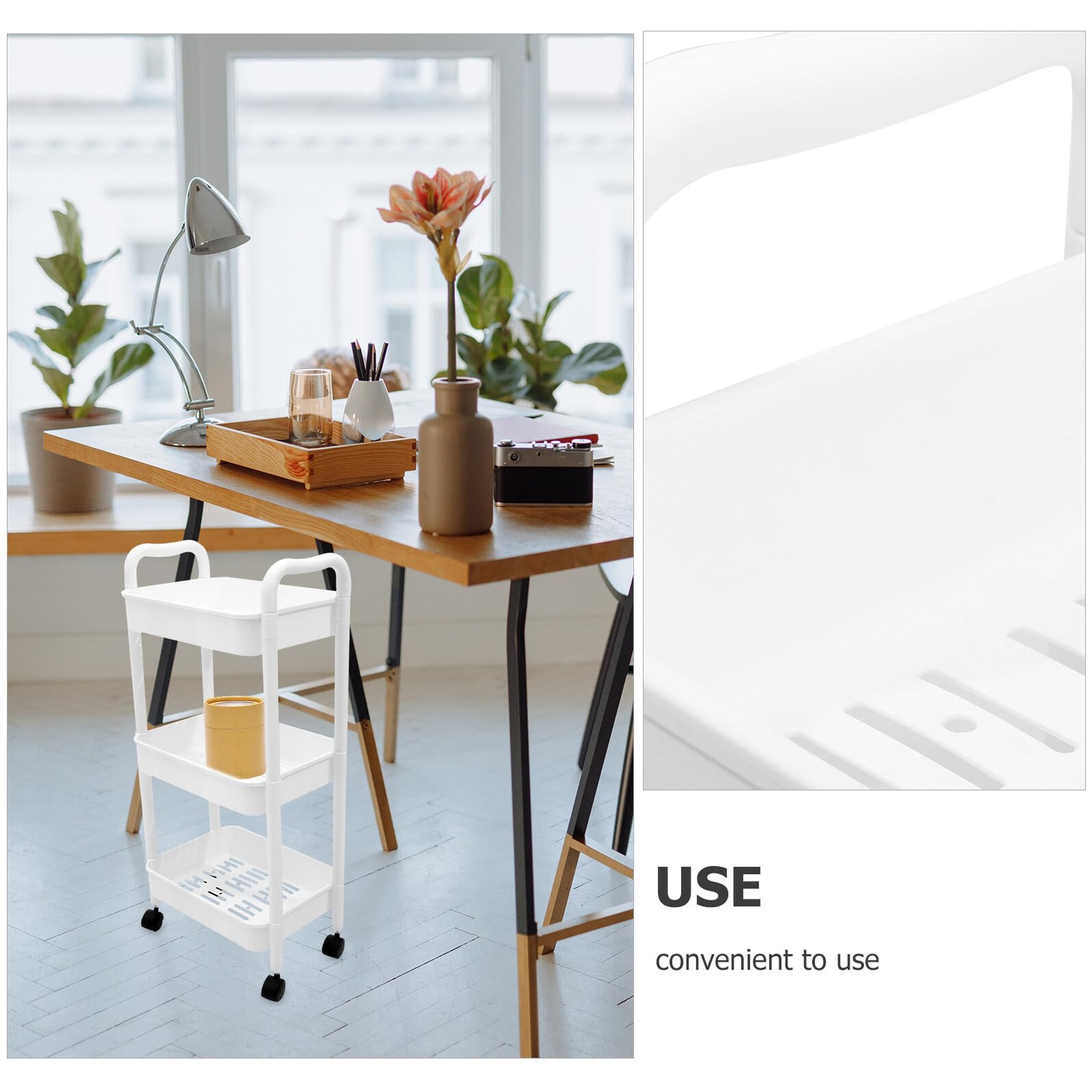 Toyvian Scaffale Multiuso con Ruote Bianco, Carrello Portatile in Pp a 3 Livelli, Design Stretto per Bagno o Ufficio, Robusto e Facile da Spostare