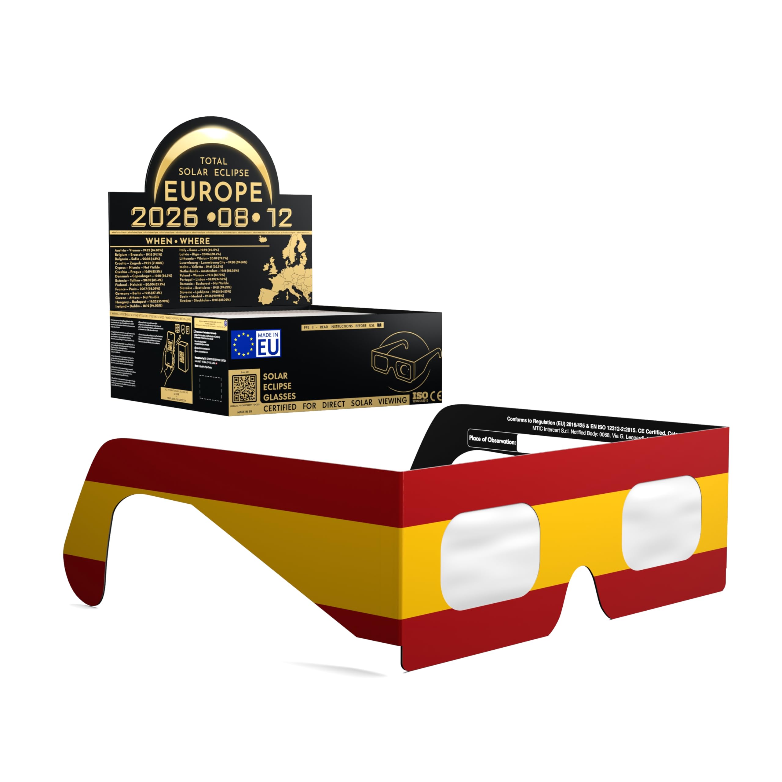 Solar Eclipse Glasses ISO 12312-2 CE Certified | Safe Solar Viewing Glasses UK | Paper Cardboard Frame | Total Solar Eclipse August 2026 | Made in EU | 50 Pack | ES โ image 1
