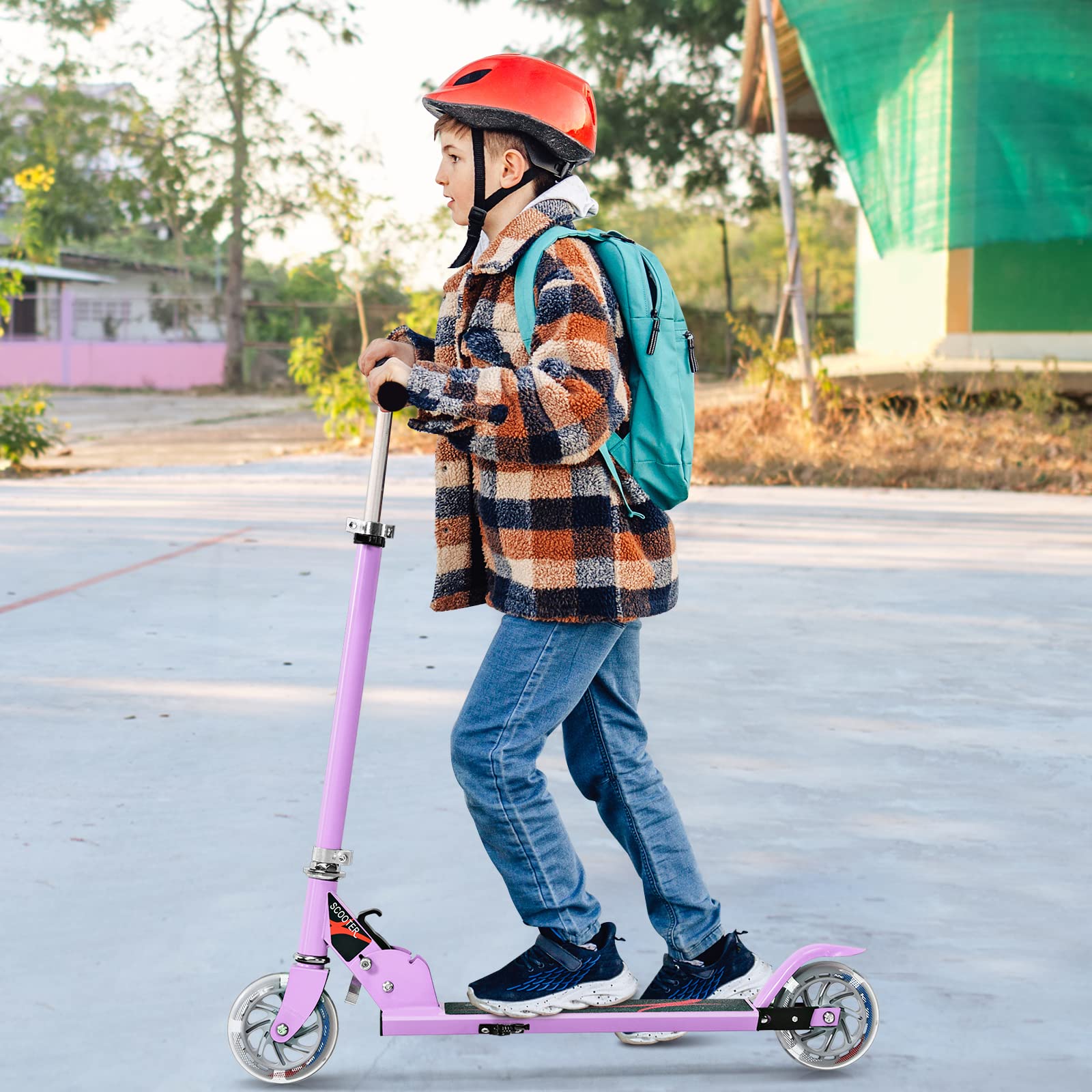 COSTWAY Trottinette Enfant Pliable avec Roulement ABEC-9 & 2 Roues Clignotantes 120mm, Trottinette Pro Enfants avec 3 Hauteurs Réglables & Béquille, Scooter, Charge 70kg pour 5-13 Ans