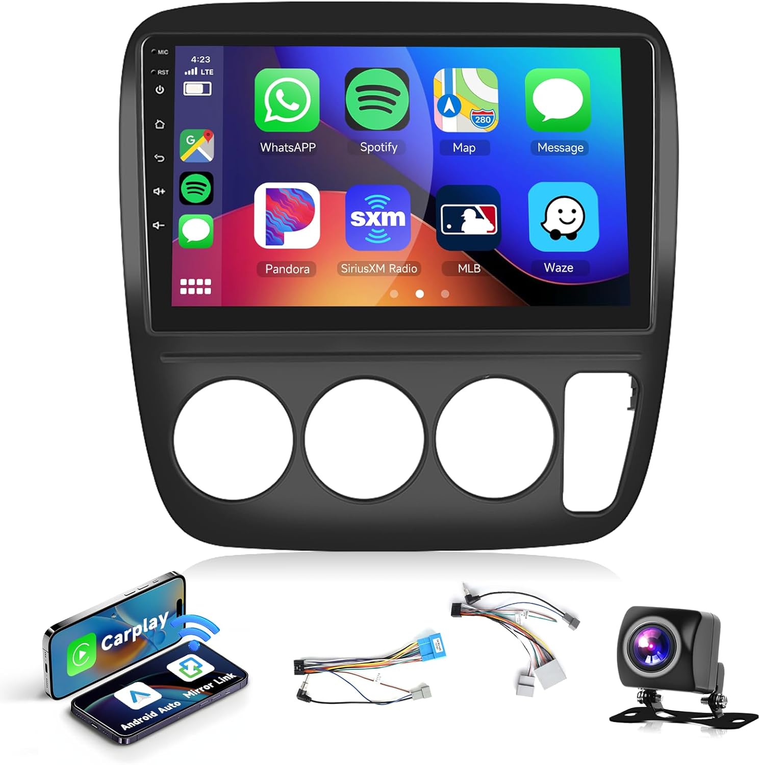 Android Car Stereo Radio for Honda CRV 1997 1998 1999 2000 2001 Manual A/C with Wireless Apple CarPlay Android Auto, 9inch HD Touchscreen with Bluetooth GPS Navigation WiFi HiFi SWC USB Backup Camera