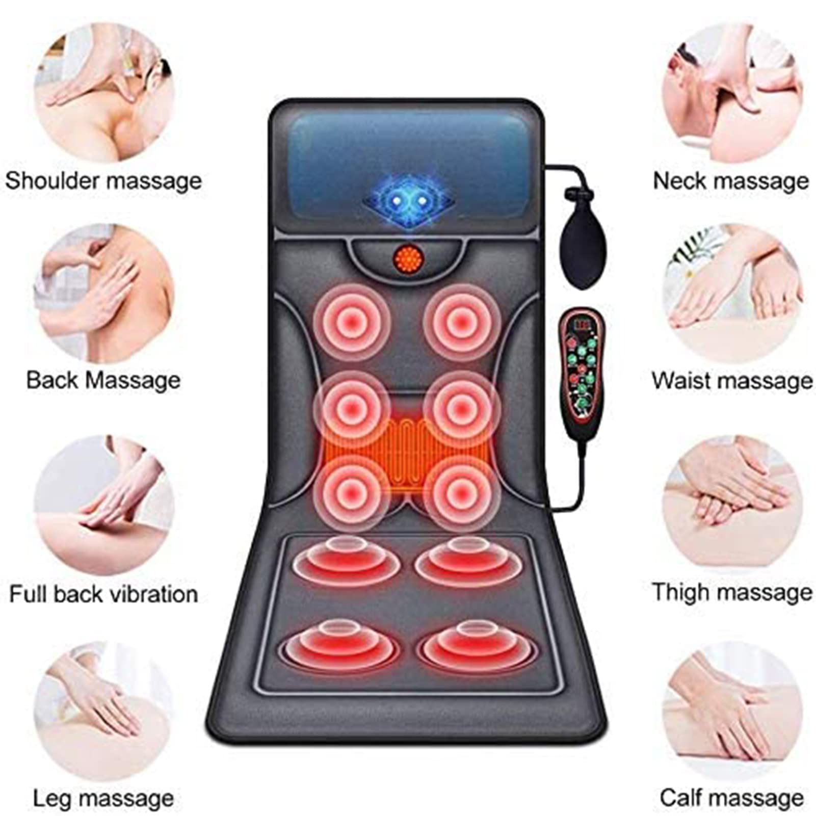 Esterilla de masaje vibratoria para cuerpo completo, colchón de masaje vibratorio con 10 motores, masajeador para cuello y espalda, almohadilla térmica para aliviar el dolor y la relajación de lo