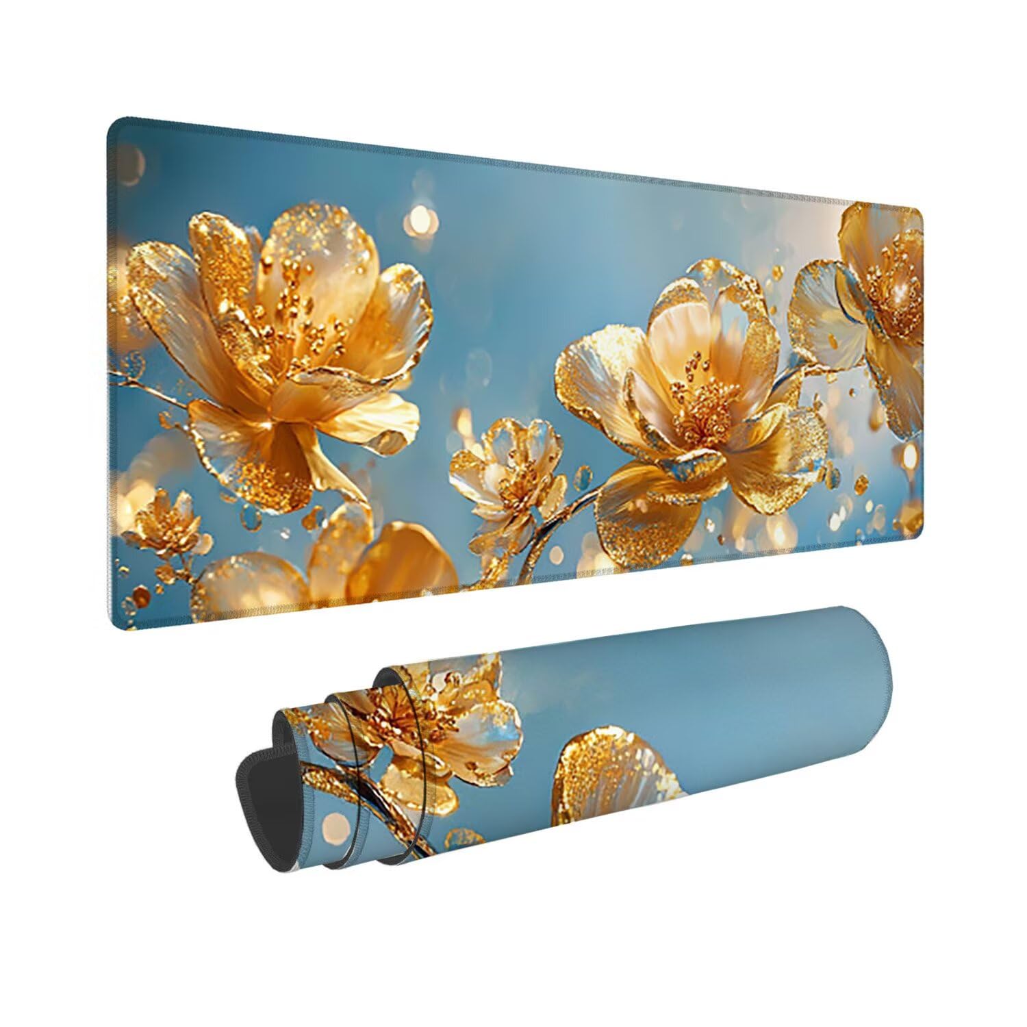 Podkładka pod mysz do gier XXL duża mysz 1600 x 800 mm, duża podkładka pod biurko z antypoślizgową gumową podstawą dla graczy, poprawia precyzję i szybkość (żółte kwiaty) o-417