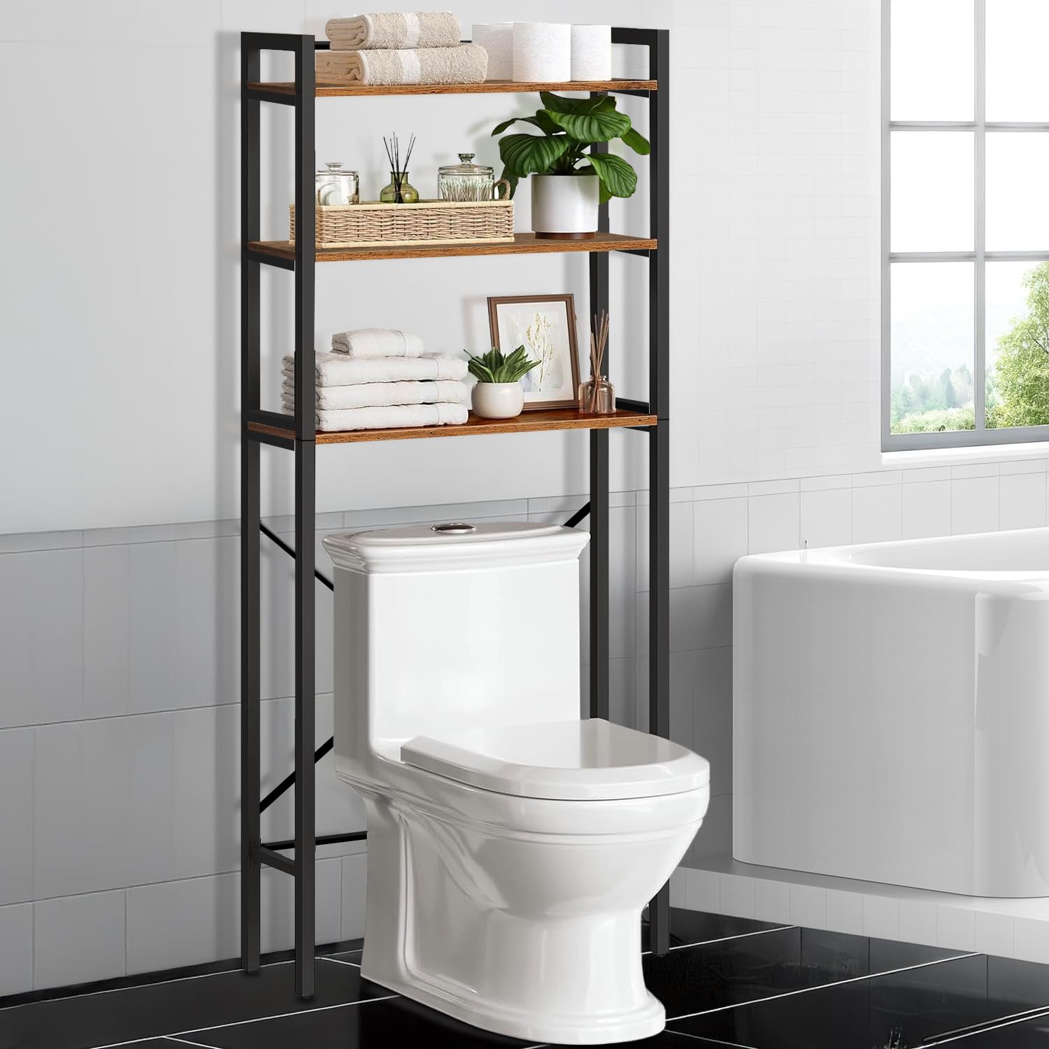Estante Organizador para Baño, Estantería Sobre el Inodoro De 3 Niveles - Marrón