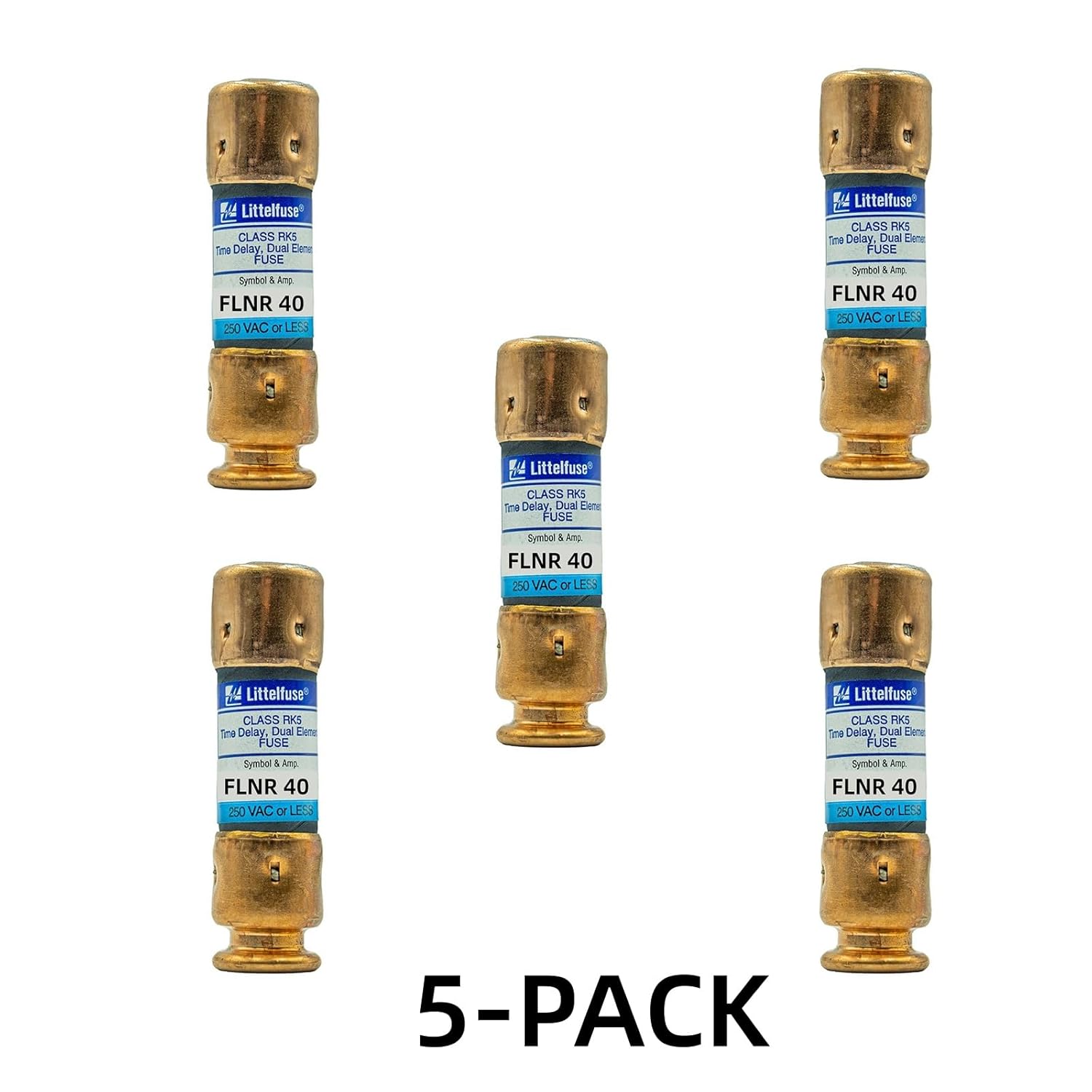 5-Pack New FLNR 40 FLNR-40A 250Vac Time Delay Fuse,FLNR-40 Current Limiting Class RK5 Cartridge Fuse